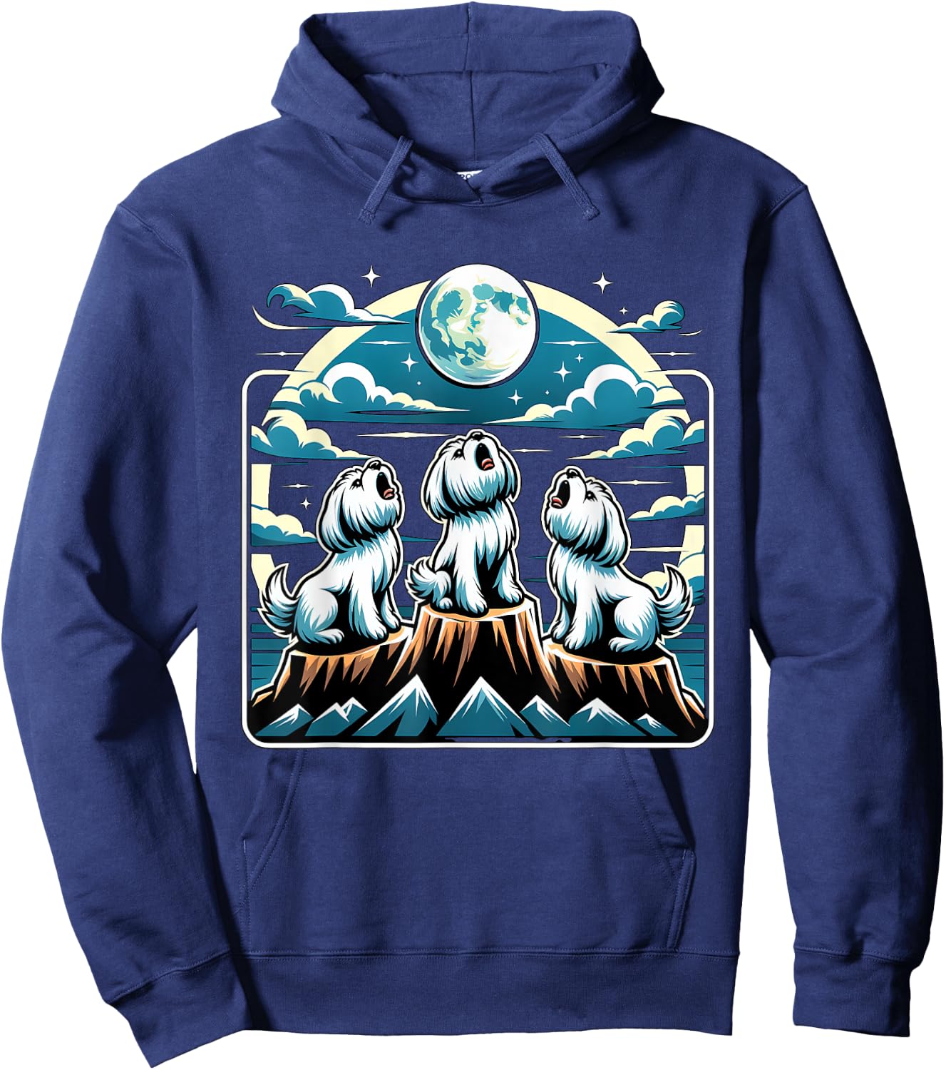 Howling At Moon Maltese Dog Hoodie - Hoodie | Navy