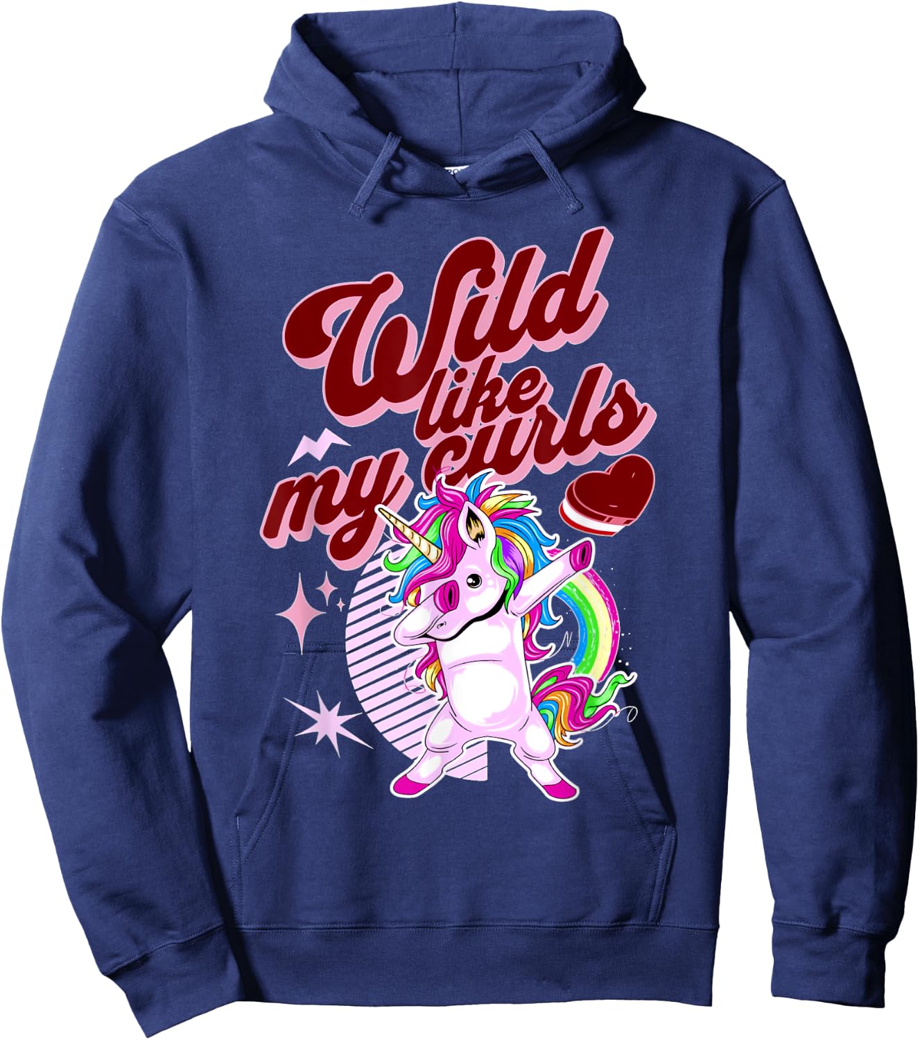 Wilds Like My Curls Toddler Cute Unicorn Curly Haired Retro Hoodie - Hoodie | Navy
