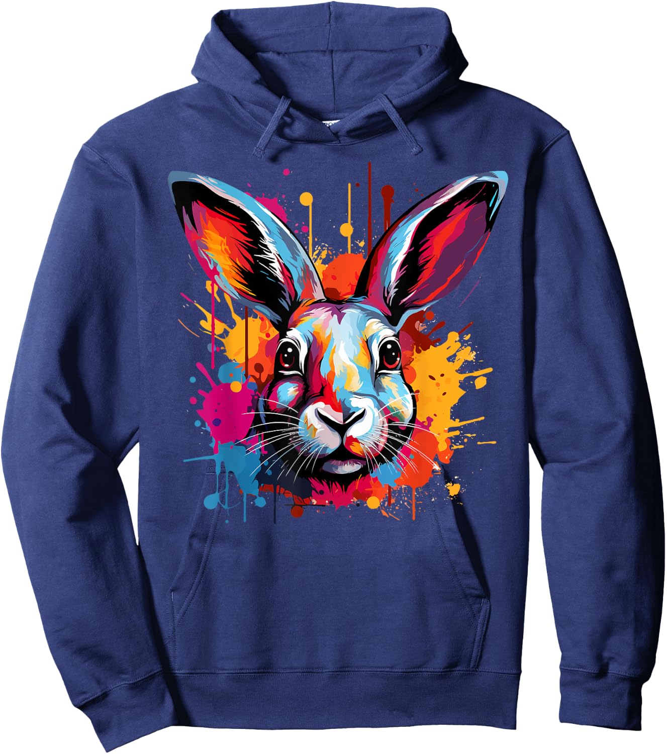 Colorful Cute Flemish Giant Rabbit Lover Splash Art Hoodie - Hoodie | Navy