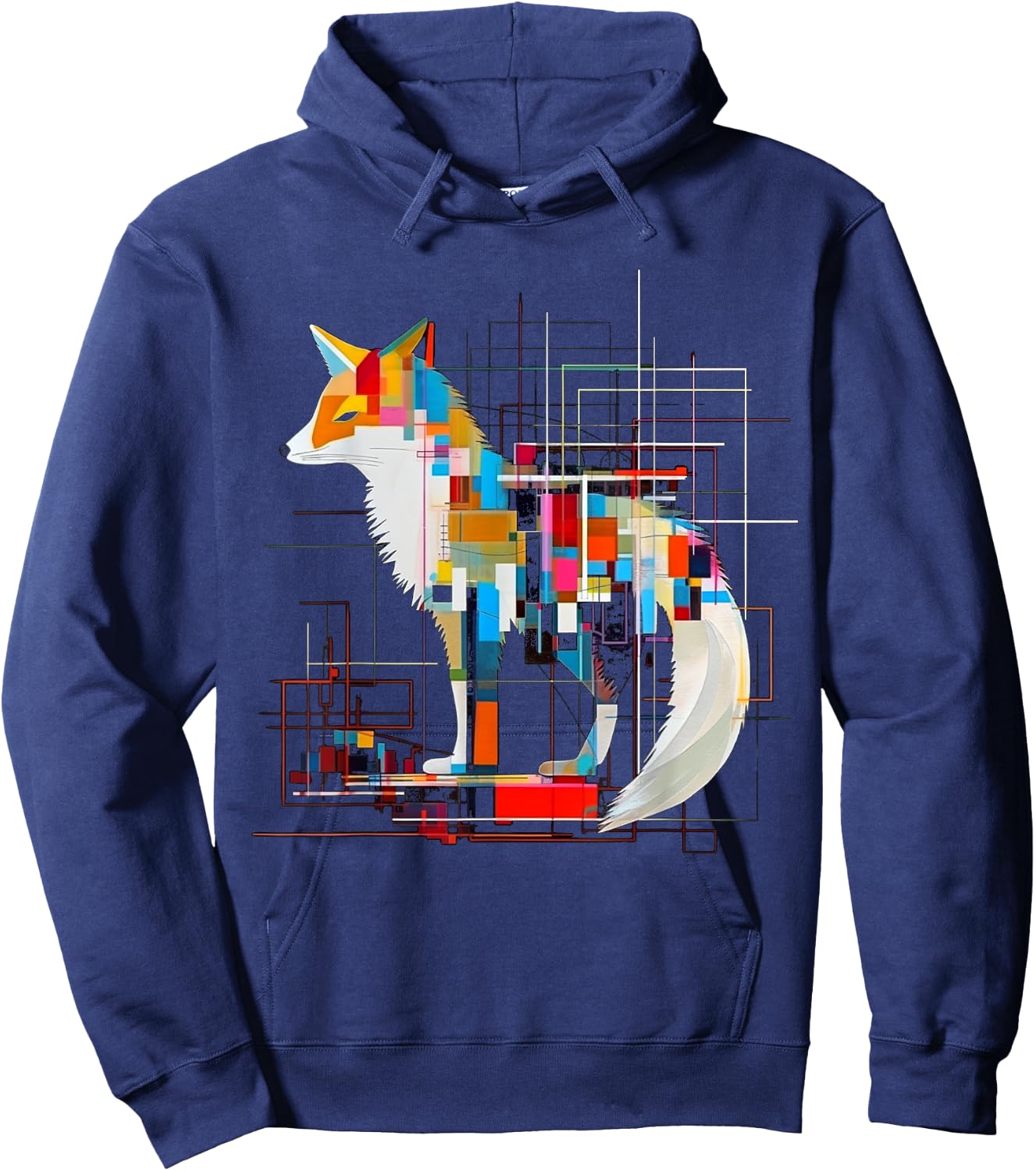 Fox Geometric Artwork Colorful | Animal Motif Fox Hoodie - Hoodie | Navy