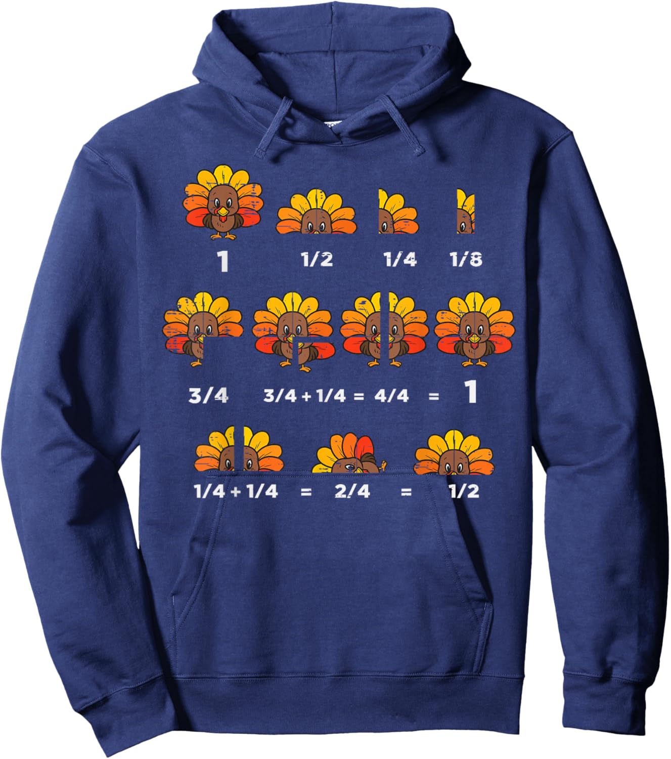 Thanksgiving Turkey Math Fraction Funny Teacher Men Women Hoodie - Hoodie | Navy