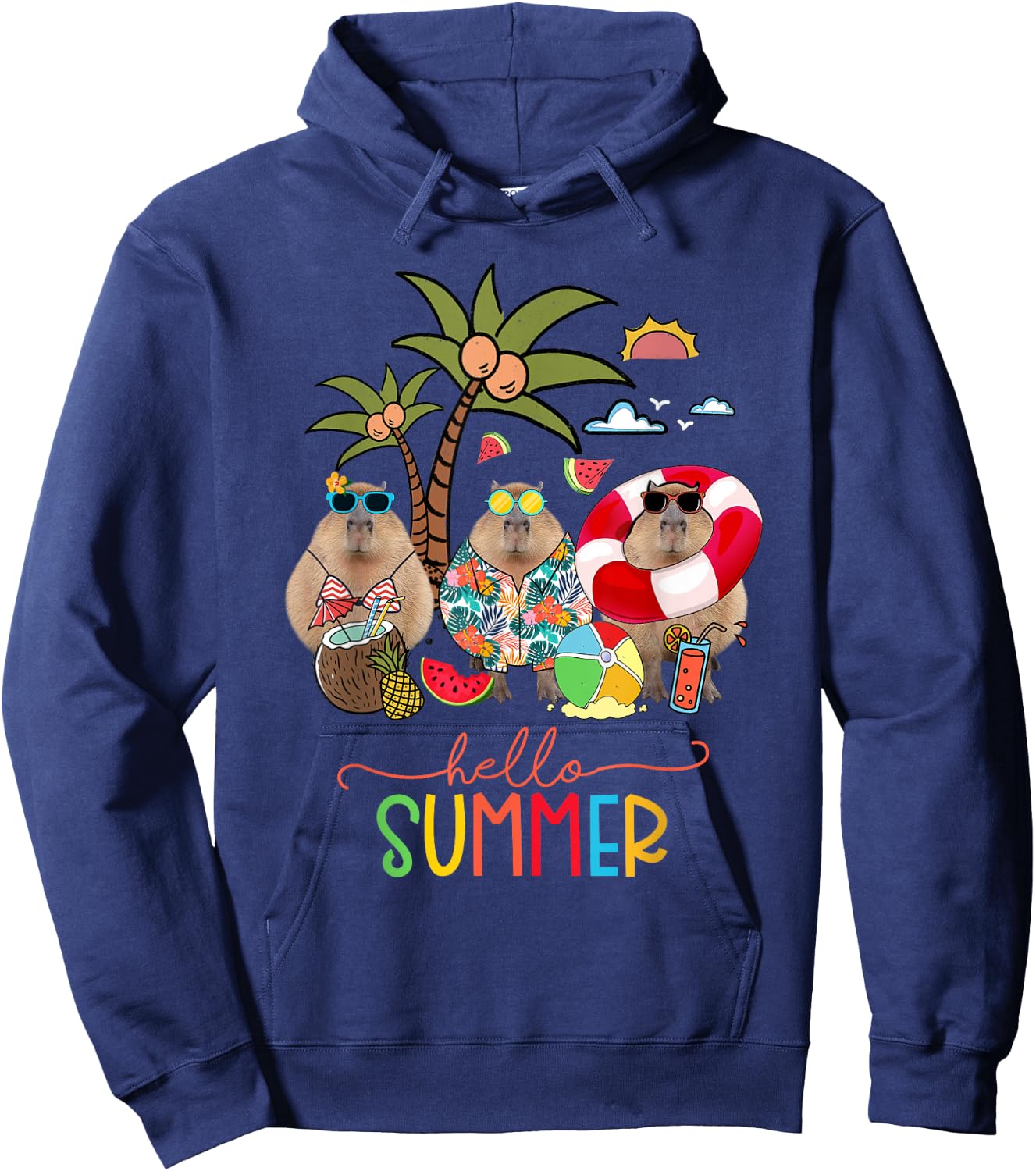 Capybara Shirt Hello Summer Last Day Of School Women Kids Hoodie - Hoodie | Navy
