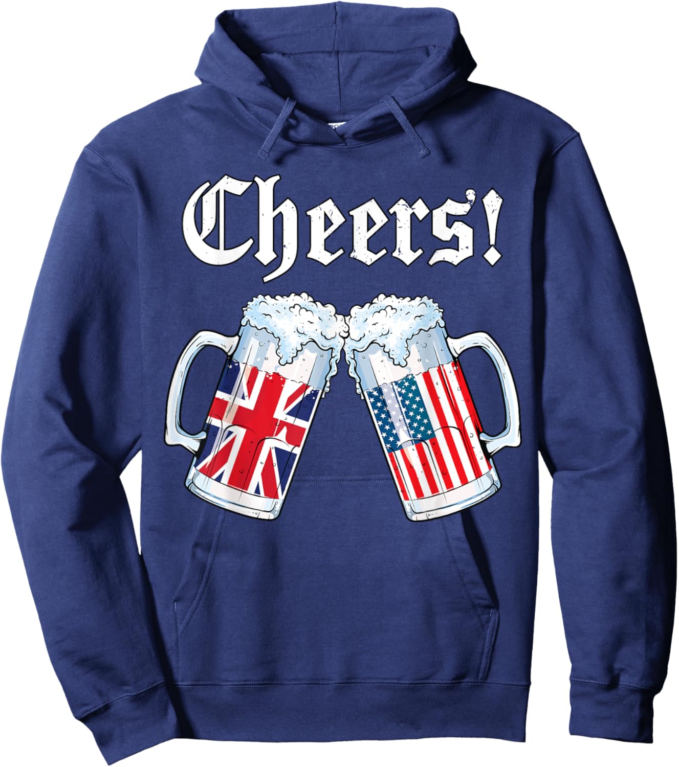 Cheers British American Flag Shirt Women Men Beer Patriotic Hoodie - Hoodie | Navy