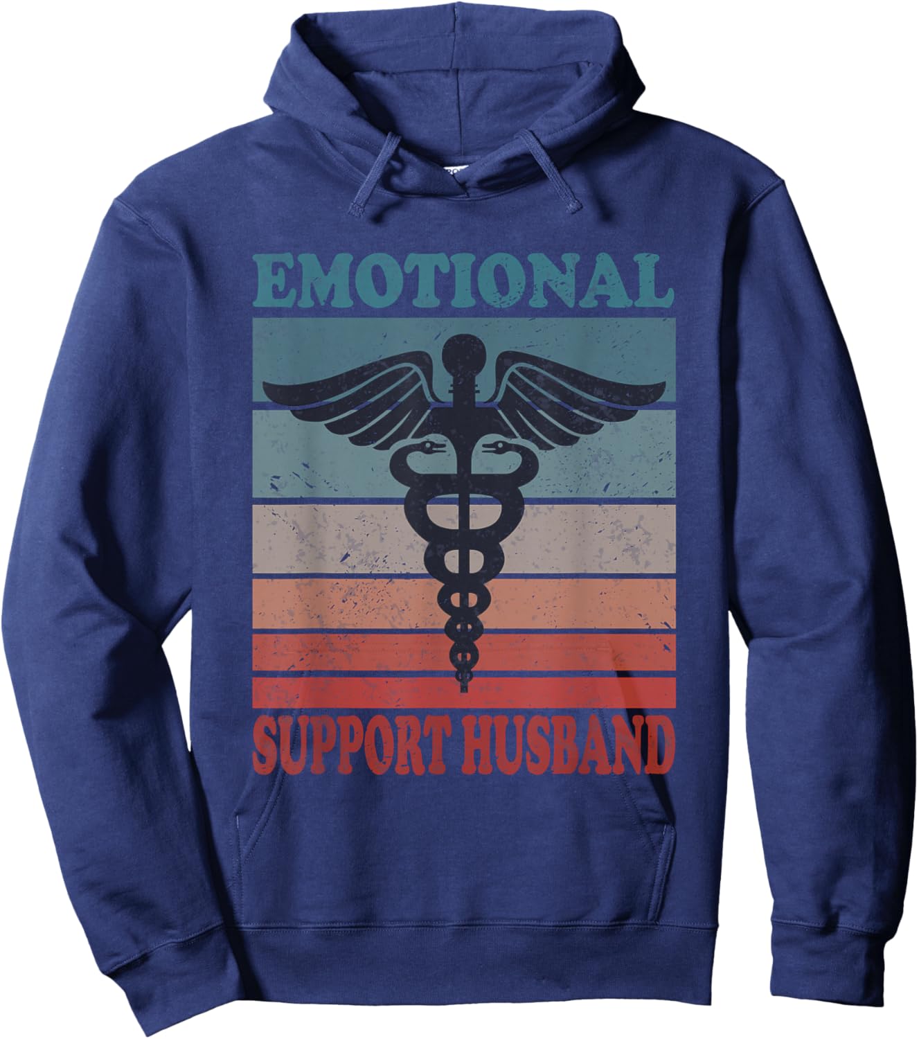 Vintage Emotional Support Husband Caring Husband Hoodie - Hoodie | Navy
