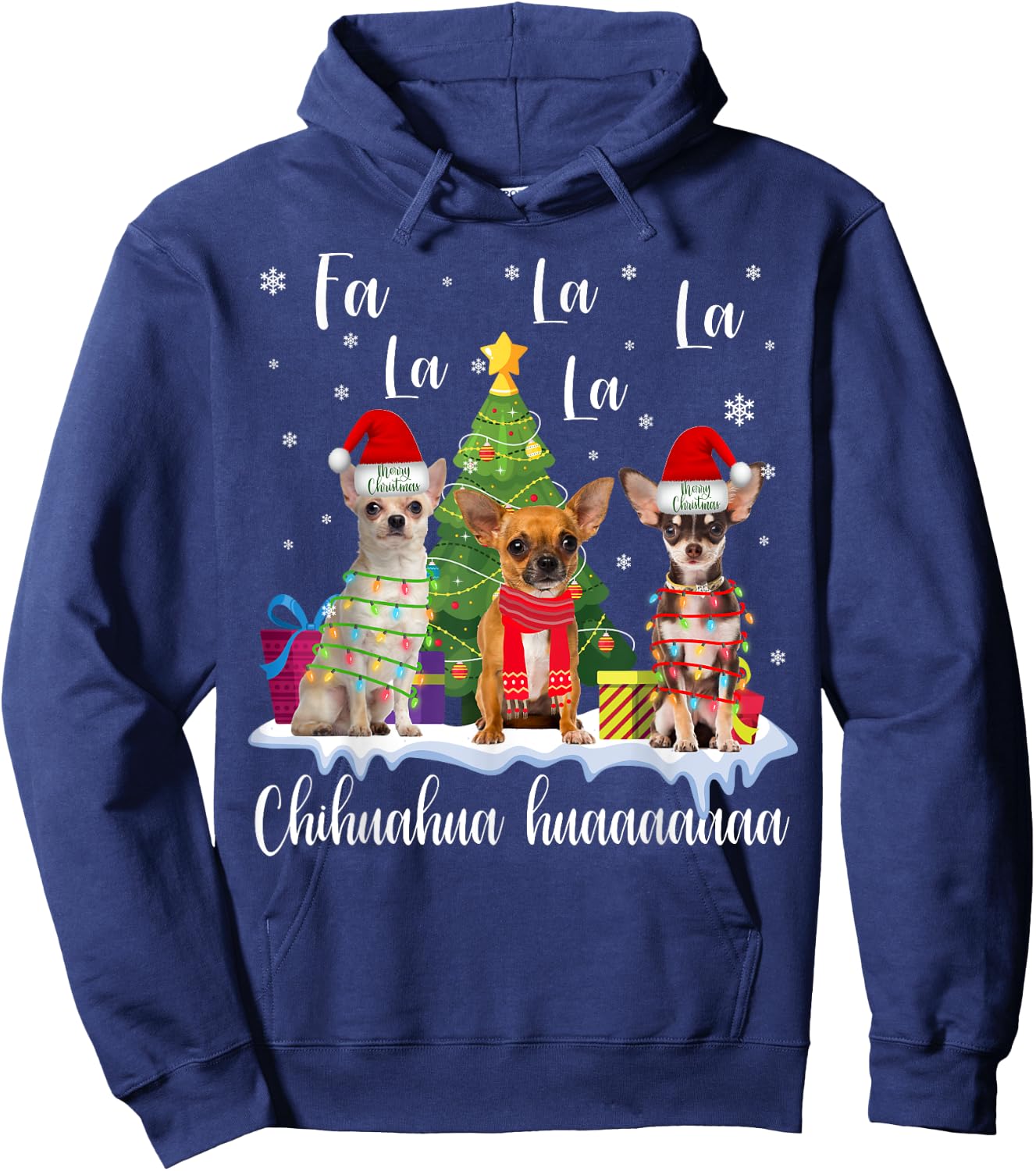 Chihuahua Dog Xmas Fa La La La Funny Ugly Christmas Sweater Hoodie - Hoodie | Navy