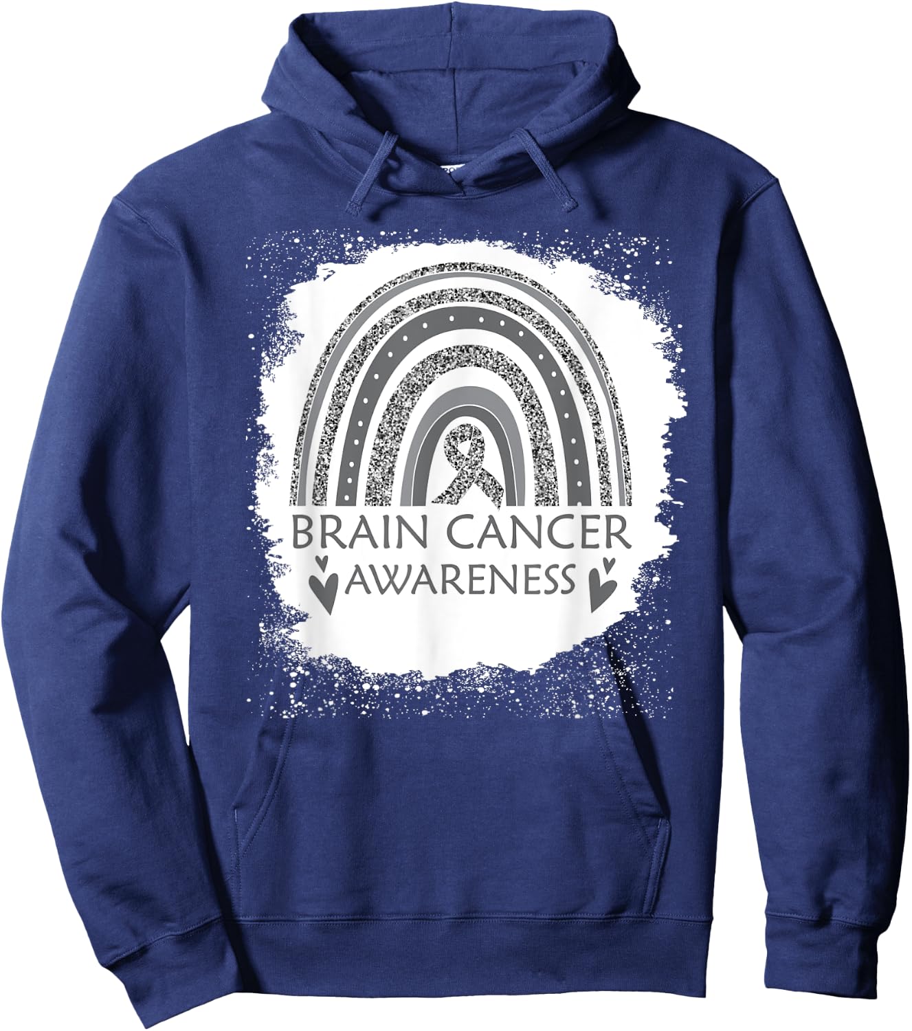 Brain Cancer Awareness Bleached Rainbow Gray Ribbon Men Hoodie - Hoodie | Navy