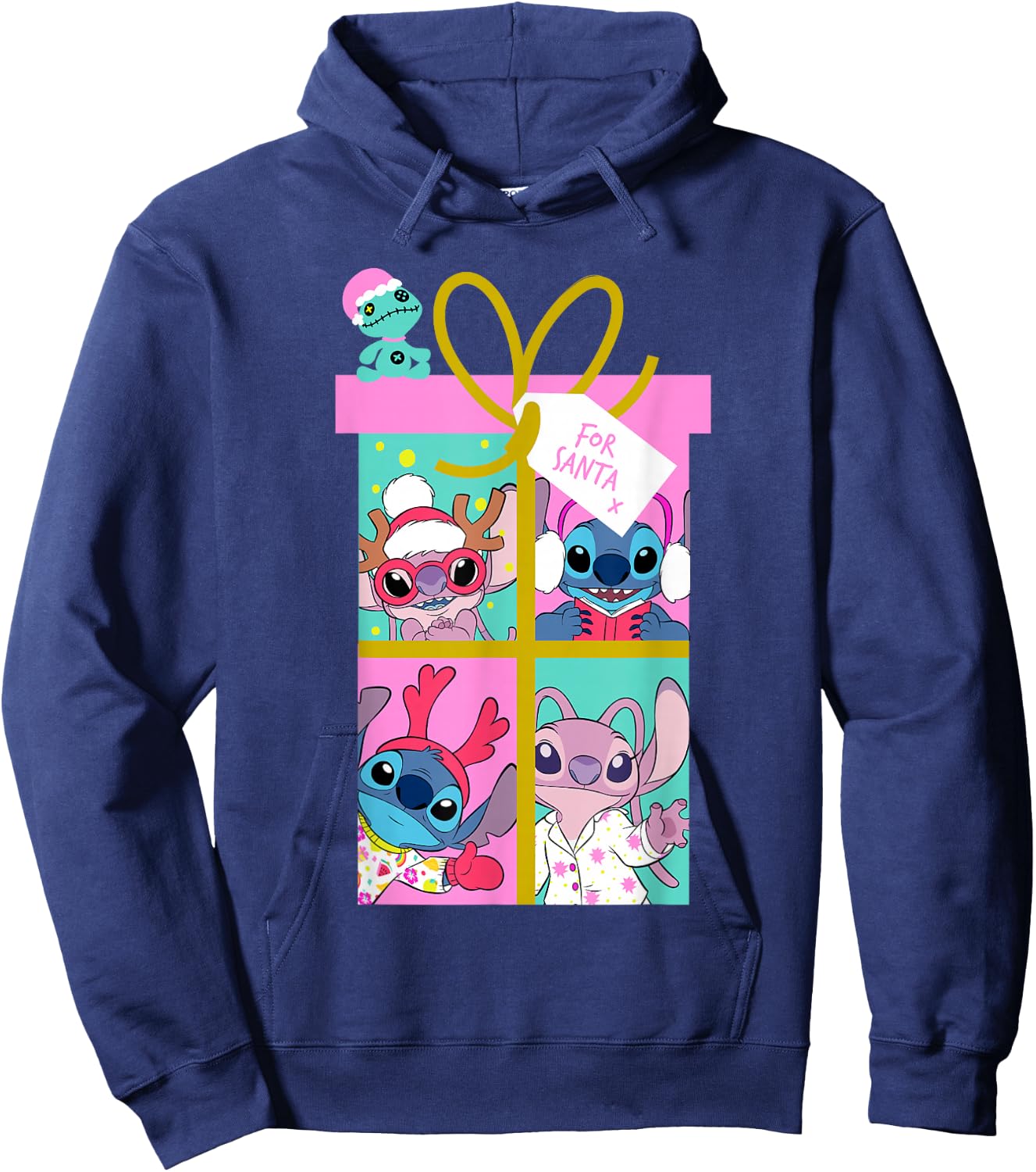 Disney Lilo & Stitch Christmas Angel & Stitch Gift Santa Hoodie - Hoodie | Navy