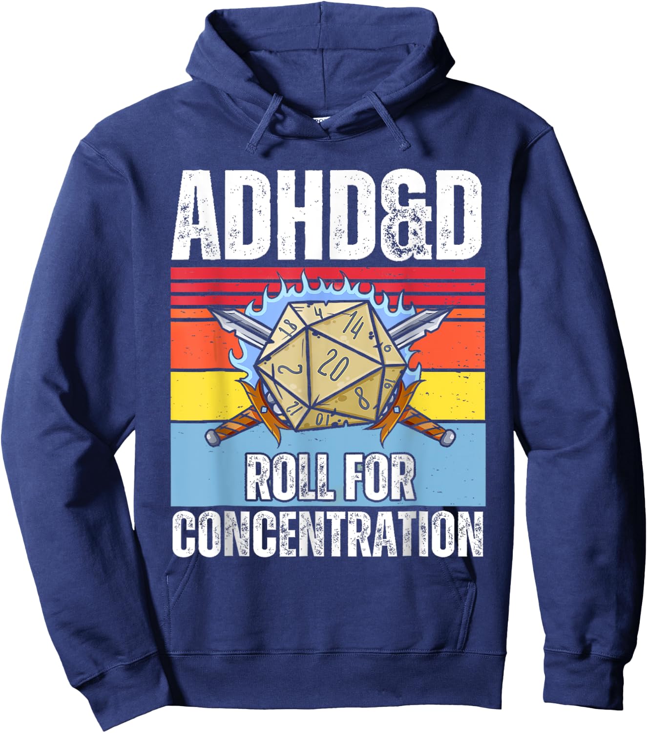Retro Vintage ADHD&D Roll For Concentration Funny Gamer Hoodie - Hoodie | Navy