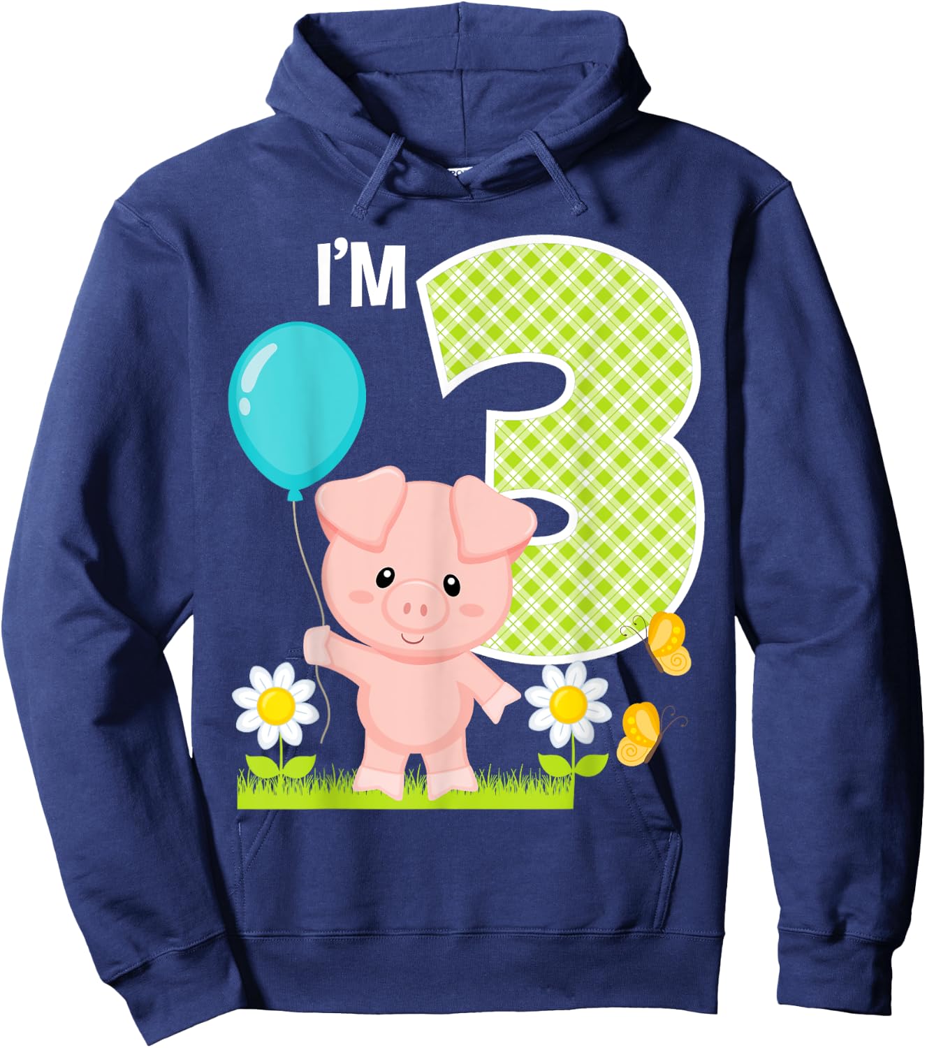 Pig 3rd Birthday Toddler 3 Year Old Birthday Boy Piglet Bday Hoodie - Hoodie | Navy