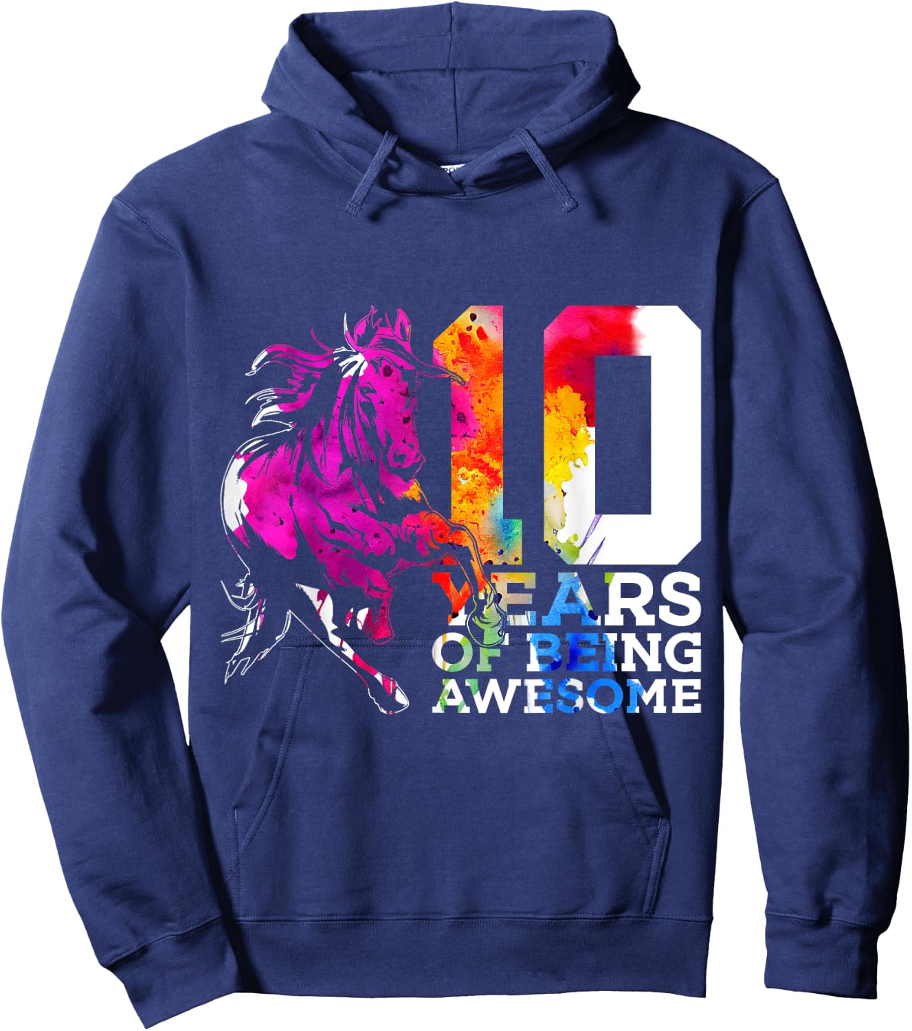 Horse 10 Years of Being Awesome Riding 10th Birthday Hoodie - Hoodie | Navy