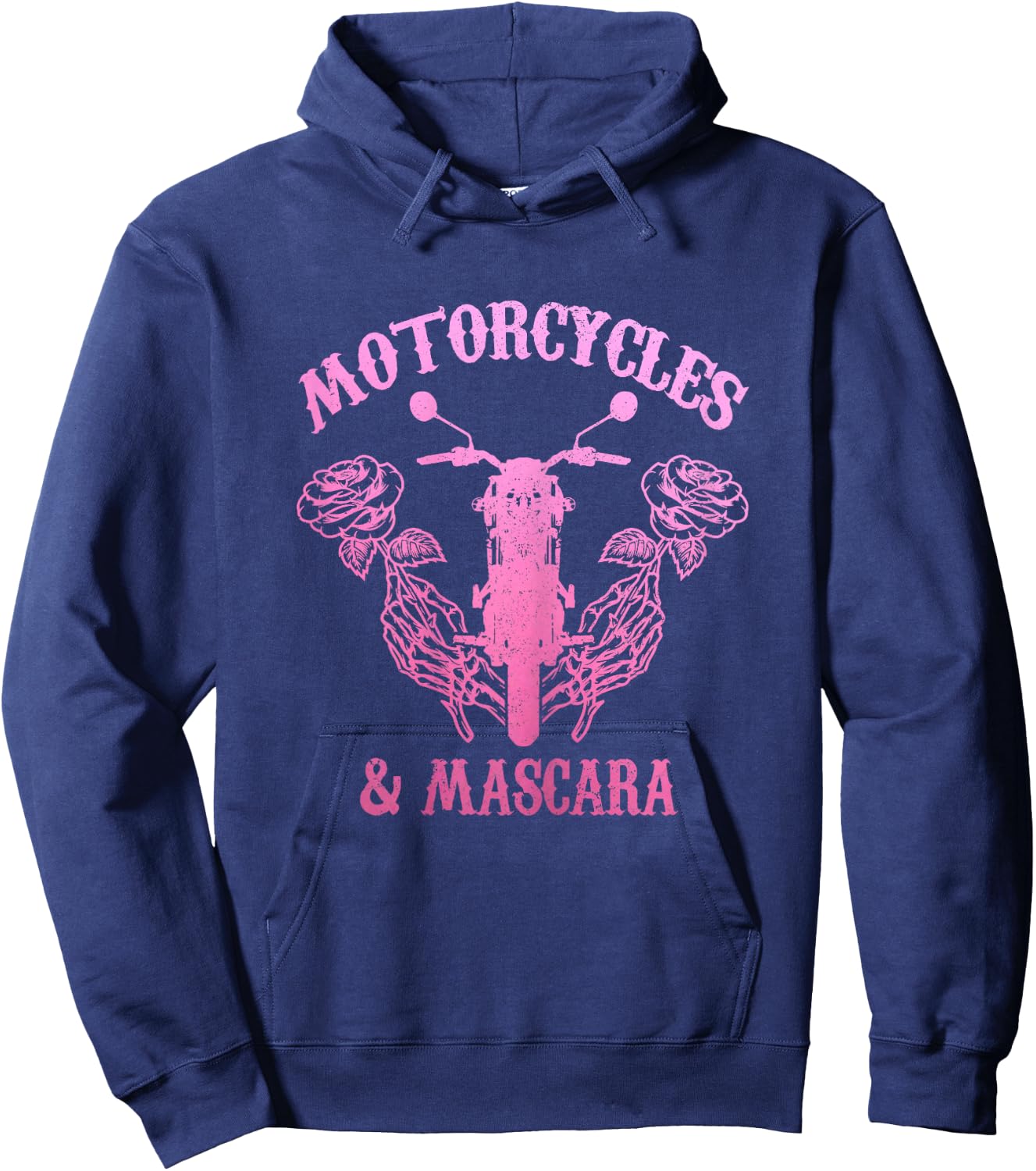 Motorcycles & Mascara Biker Girl Pink Vintage Hoodie - Hoodie | Navy