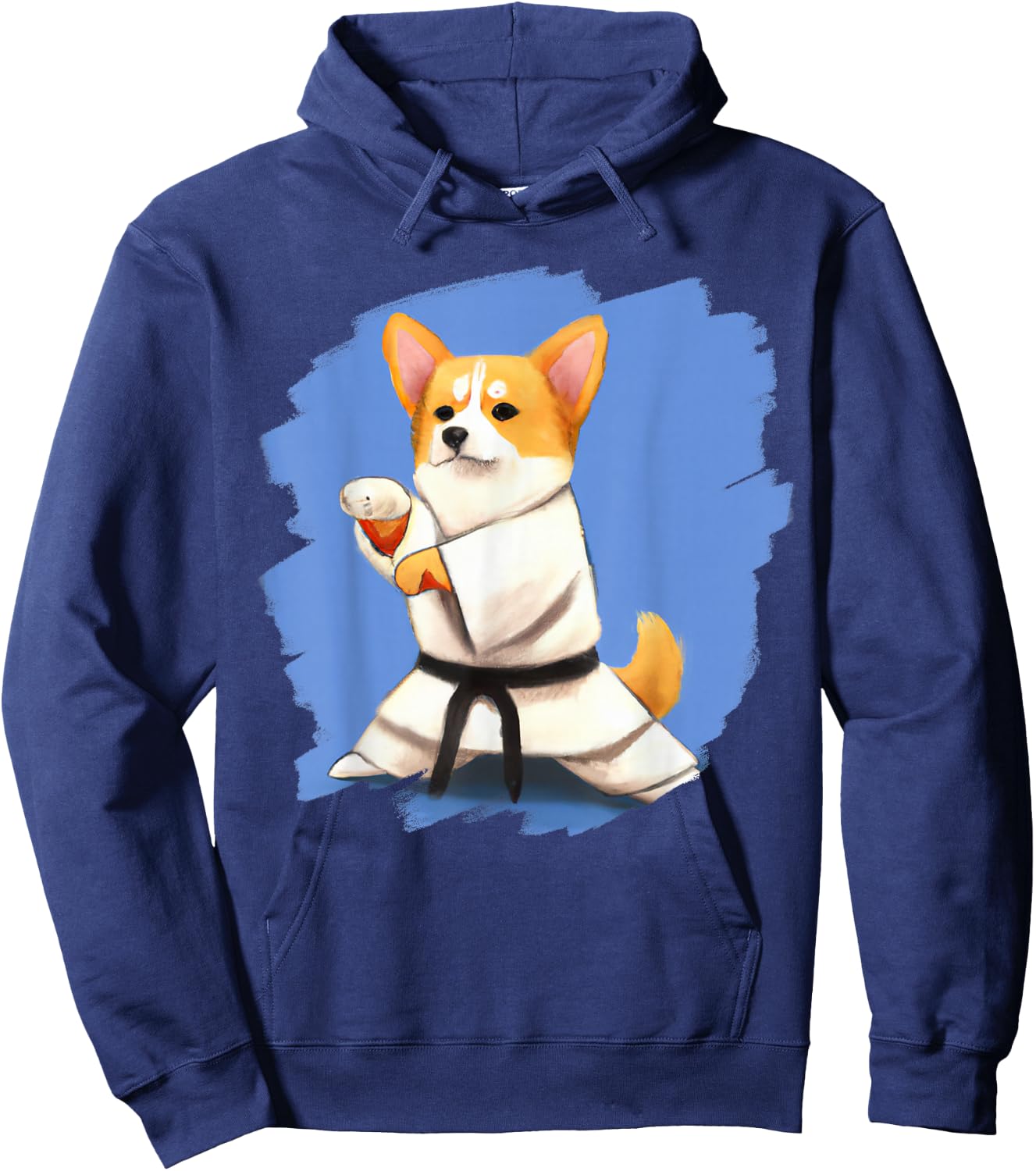 Corgi Doing Karate Kick Black Belt Martial Arts Dog Hoodie - Hoodie | Navy