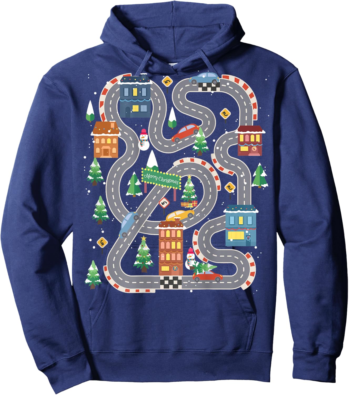 Christmas Playmat Car Race Track On Back Daddy Car Massage Hoodie - Hoodie | Navy