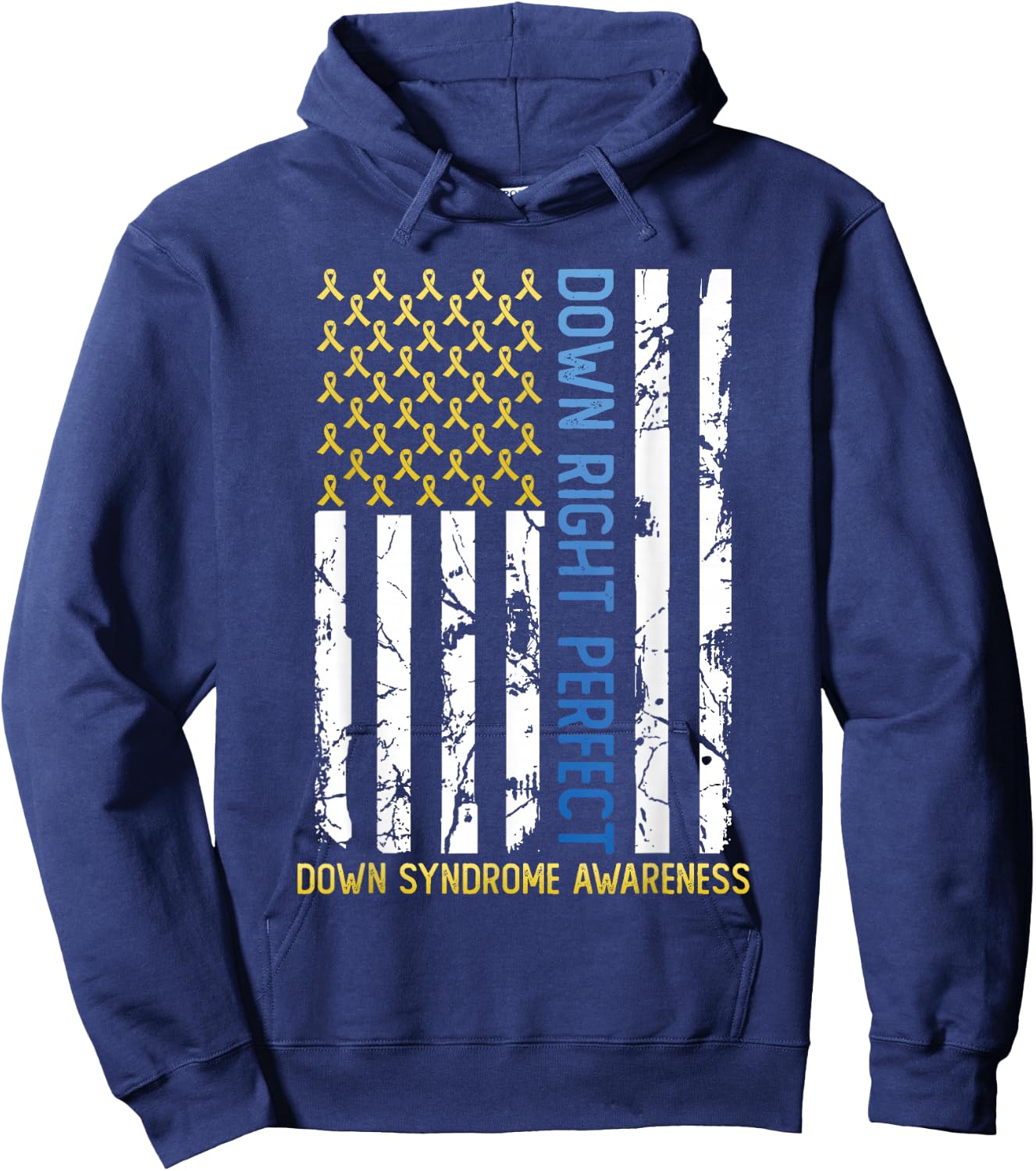 Down Right Perfect Yellow & Blue American Flag Down Syndrome Hoodie - Hoodie | Navy