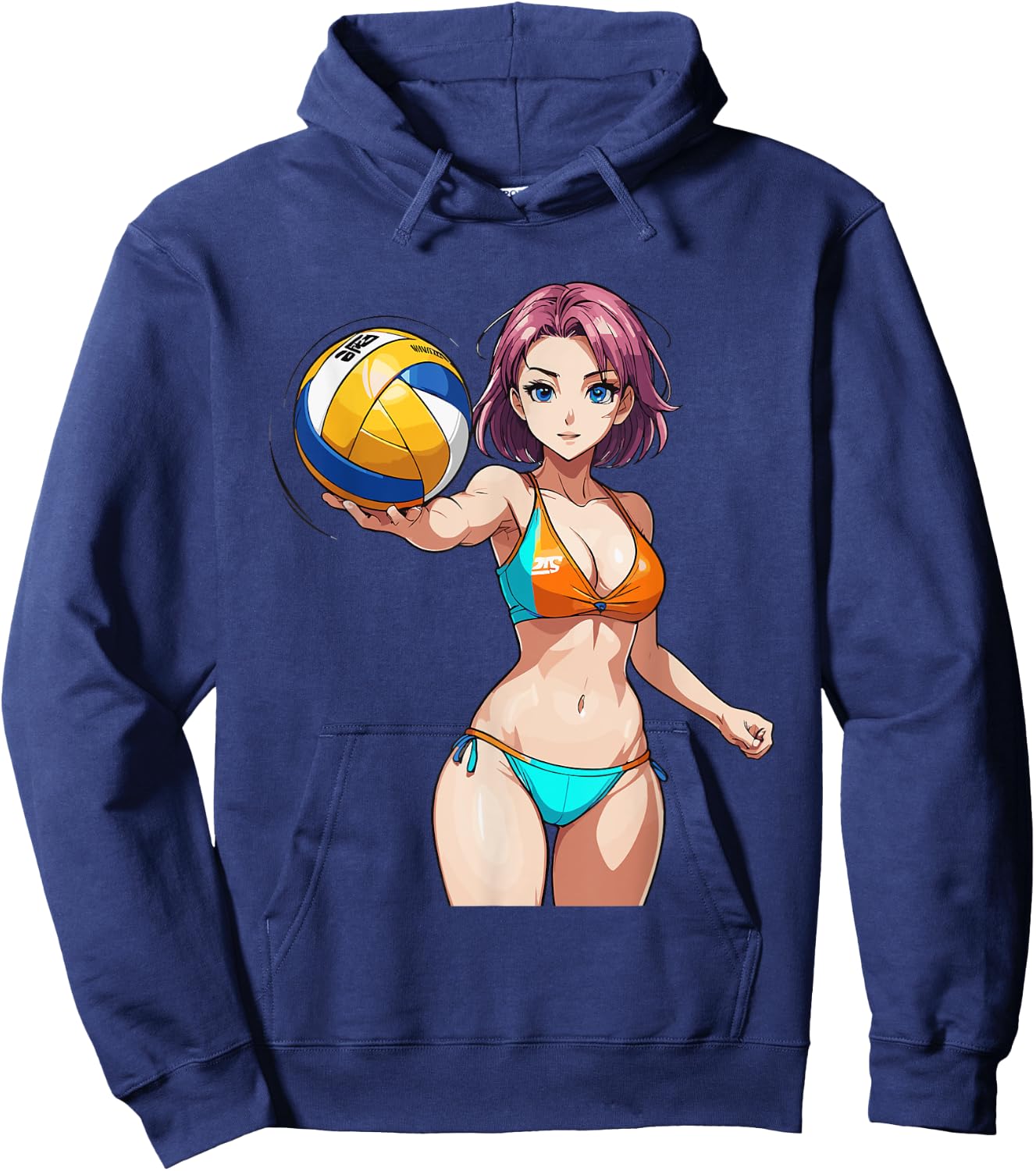 Sexy Fitness Anime Volleyball Girl in Sport Outfit Hoodie - Hoodie | Navy
