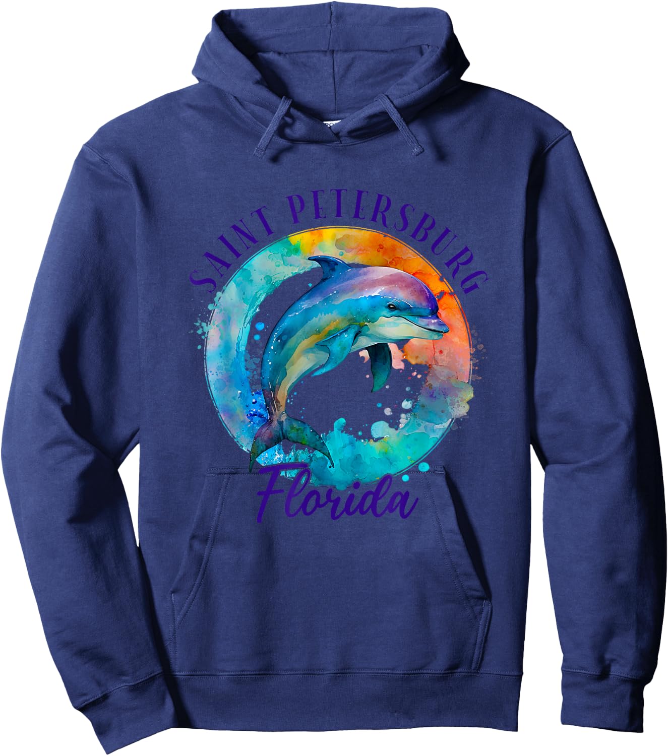 Saint Petersburg Florida Happy Watercolor Dolphin Hoodie - Hoodie | Navy