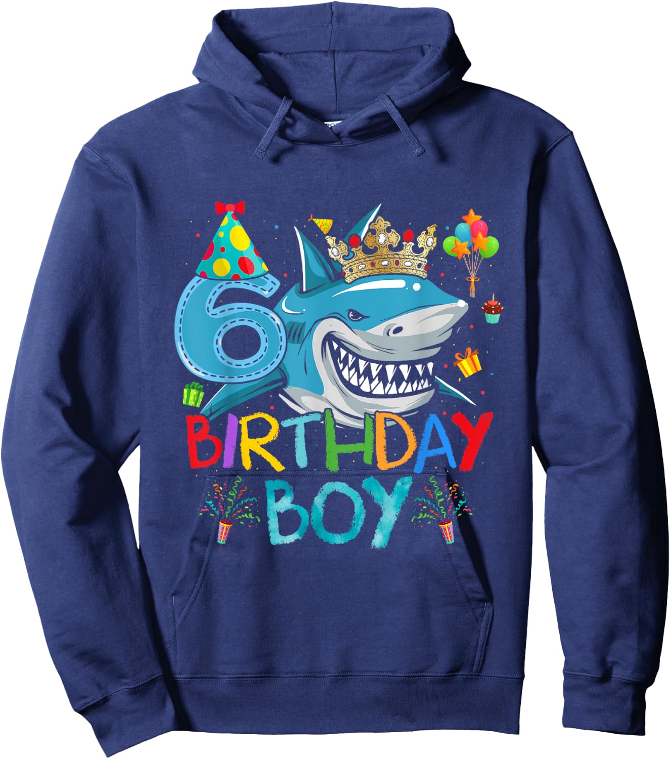 6th Birthday Shark Ocean Theme Party 6 Years Old For Boy Hoodie - Hoodie | Navy