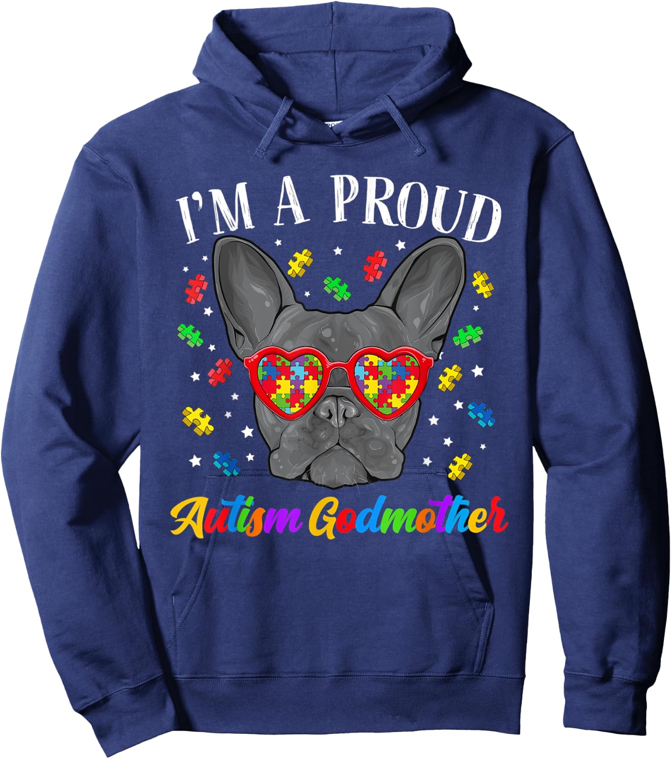 Proud Autism Godmother French Bulldog Dog Puzzle Women Kids Hoodie - Hoodie | Navy