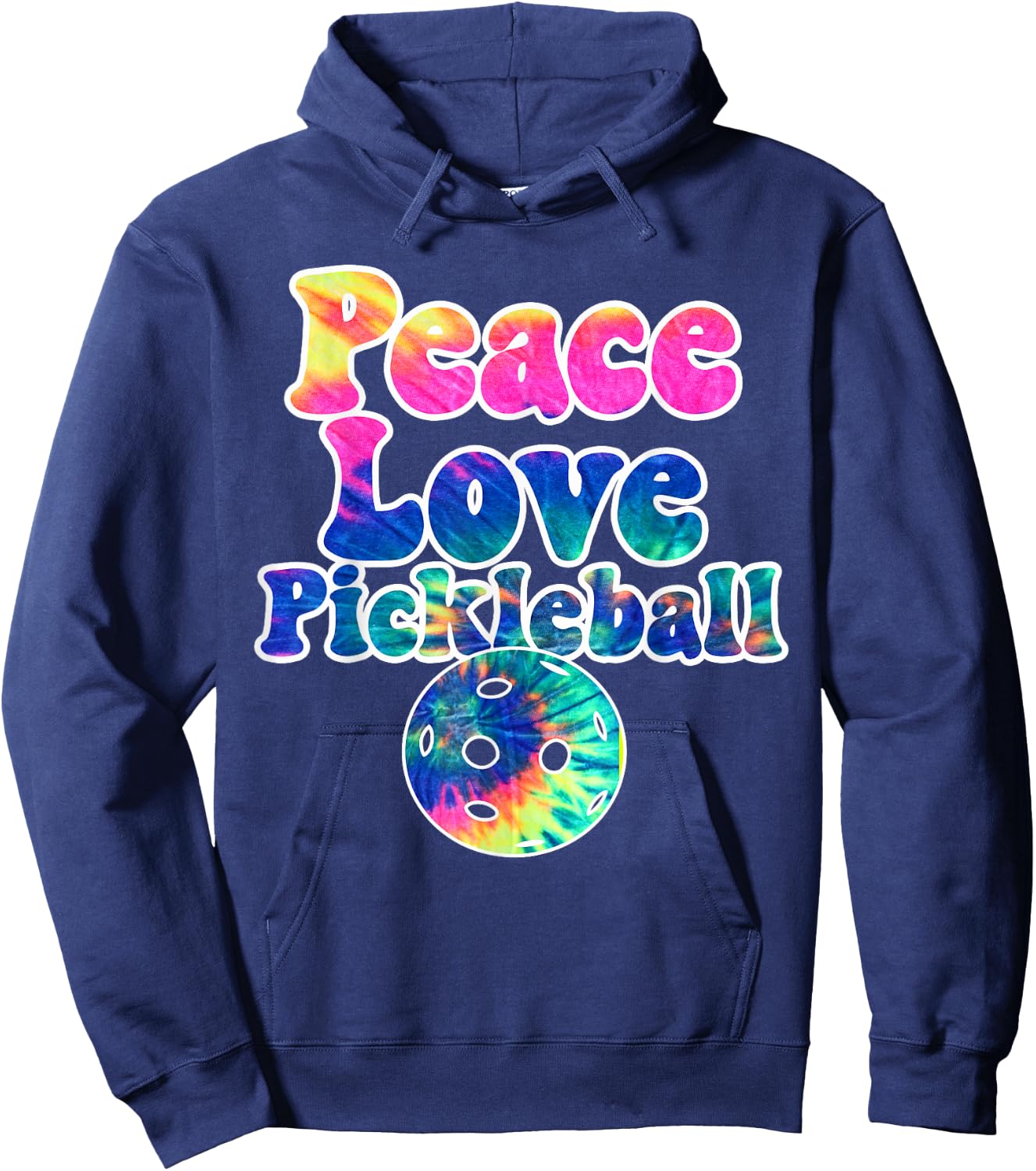 Peace Love Pickleball Shirt Tie Dye Groovy Text Pickleballer Hoodie - Hoodie | Navy