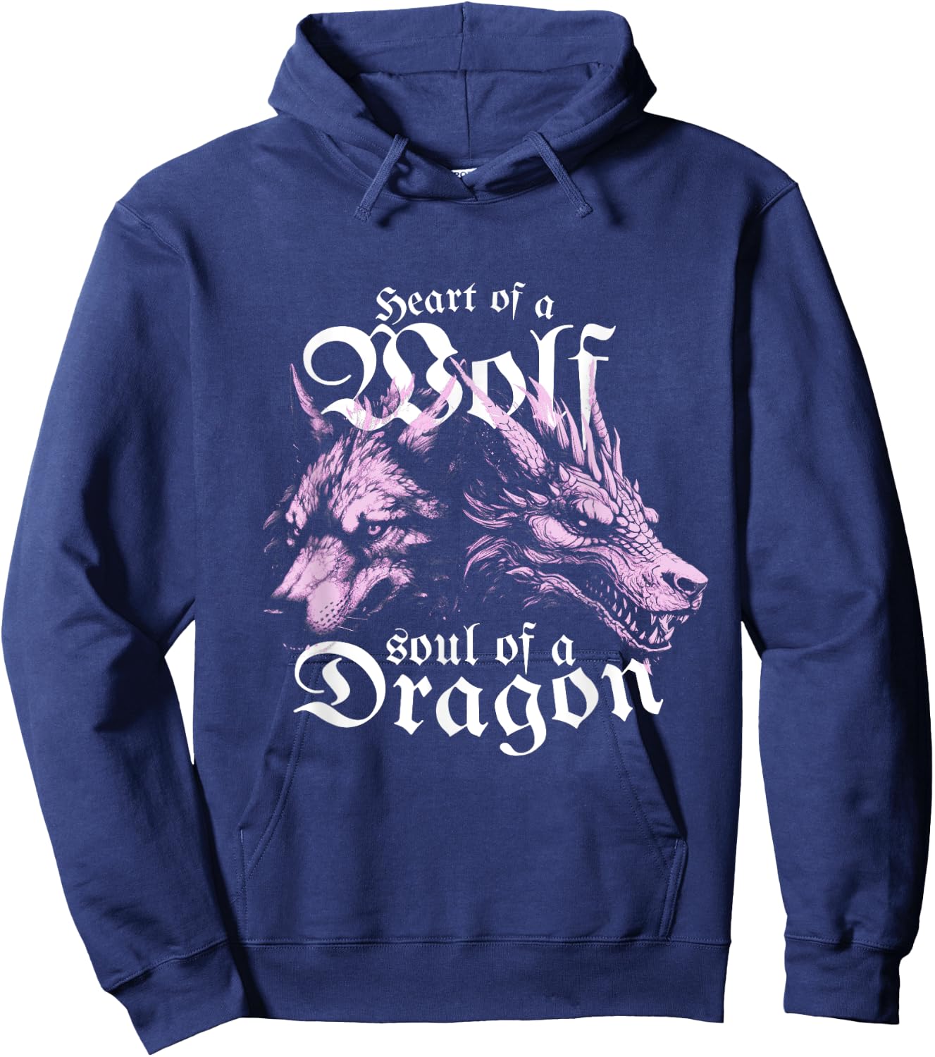 Heart of a Wolf Soul of a Dragon, Fantasy Wolf Dragon Hoodie - Hoodie | Navy