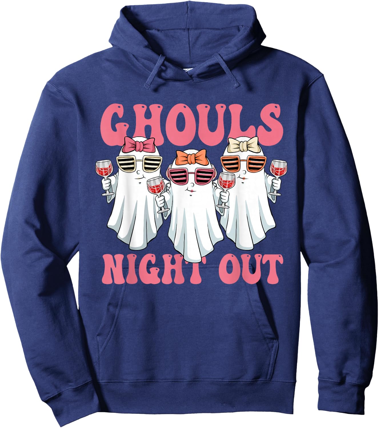 Ghouls Night Out Spooky Women Halloween Party Wine Ghosts Hoodie - Hoodie | Navy