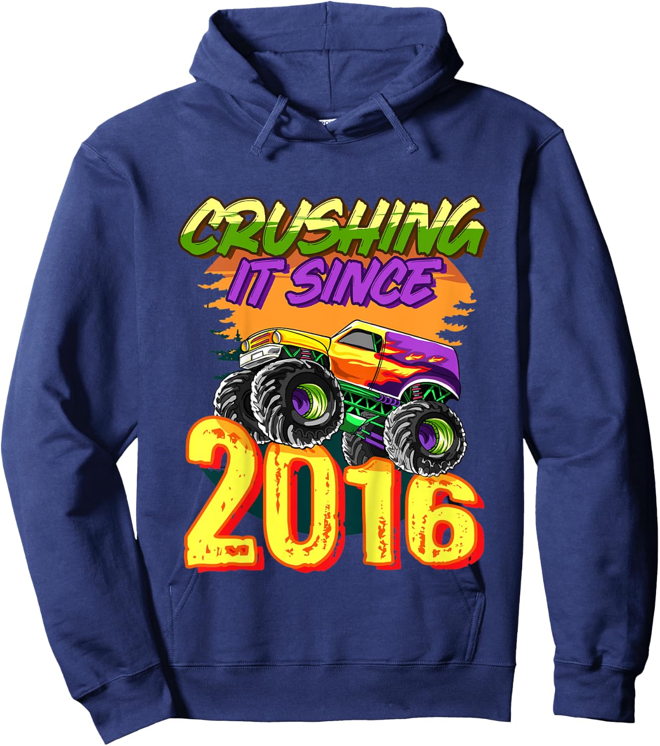 Kids Monster Truck Crushing It Since 2016 Kids Birthday Party Hoodie - Hoodie | Navy