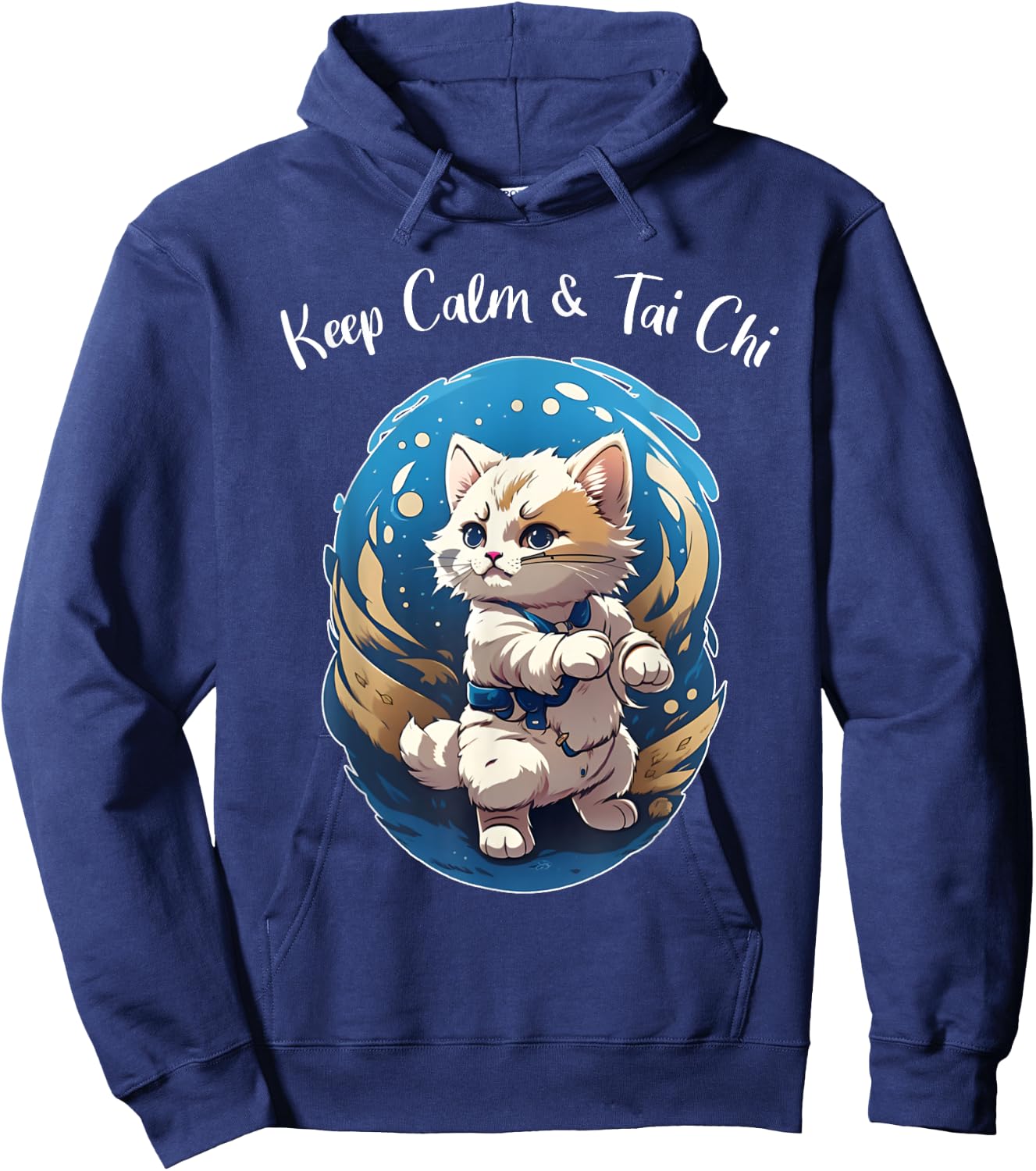 Tai Chi Cat, Keep Calm, funny Kitten, Ying Yang Balance Hoodie - Hoodie | Navy