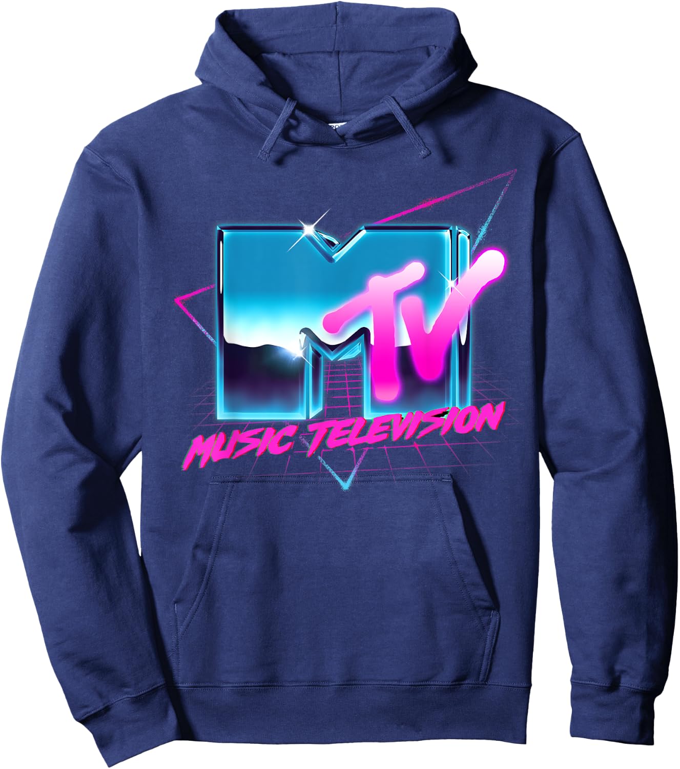 Mademark x MTV - Rad 80's MTV Logo Chrome Effect RetroWave Eighties MTV Hoodie - Hoodie | Navy
