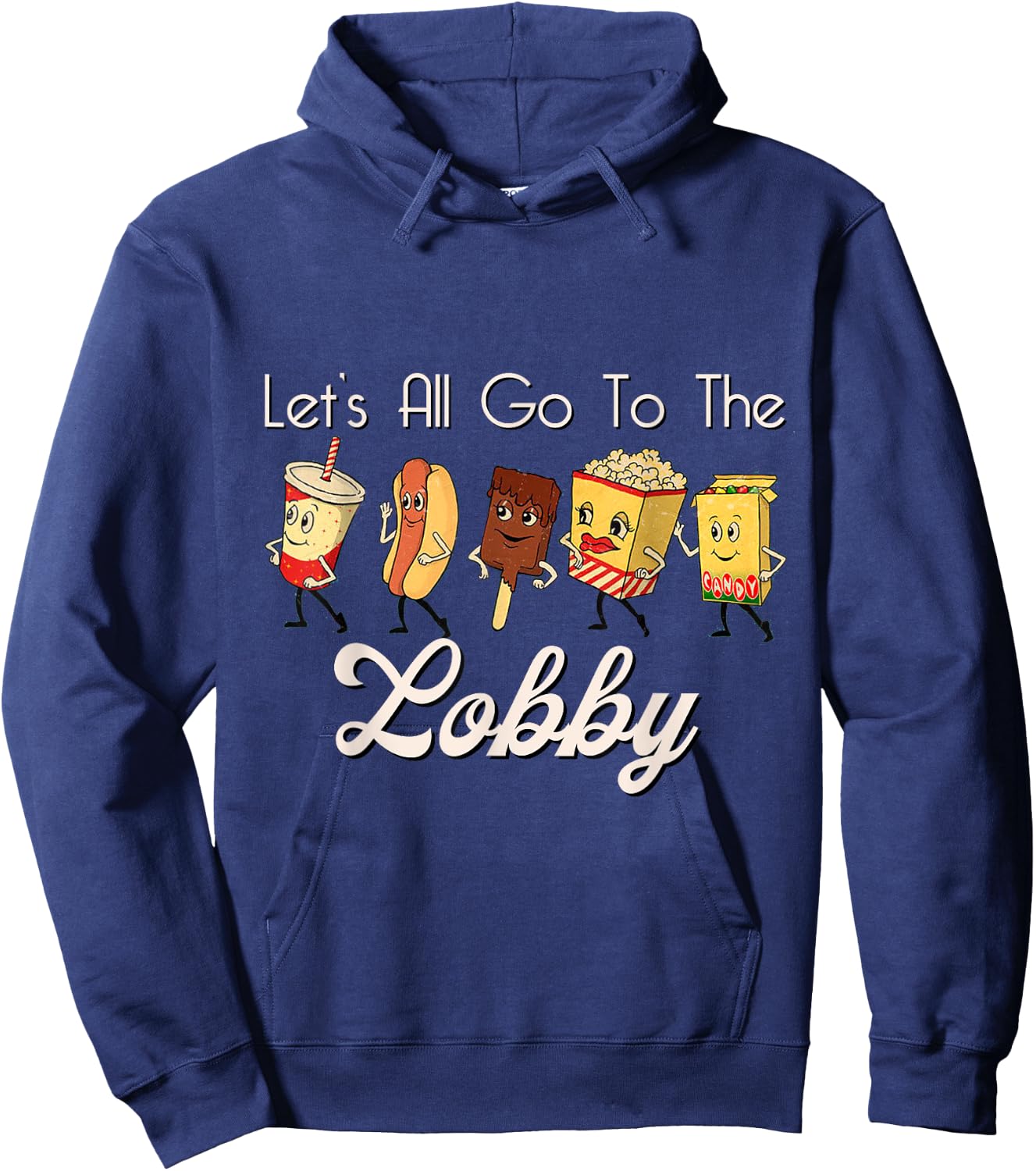 LET'S ALL GO TO THE LOBBY Soda Pop Cute Retro Movie Theatre Hoodie - Hoodie | Navy