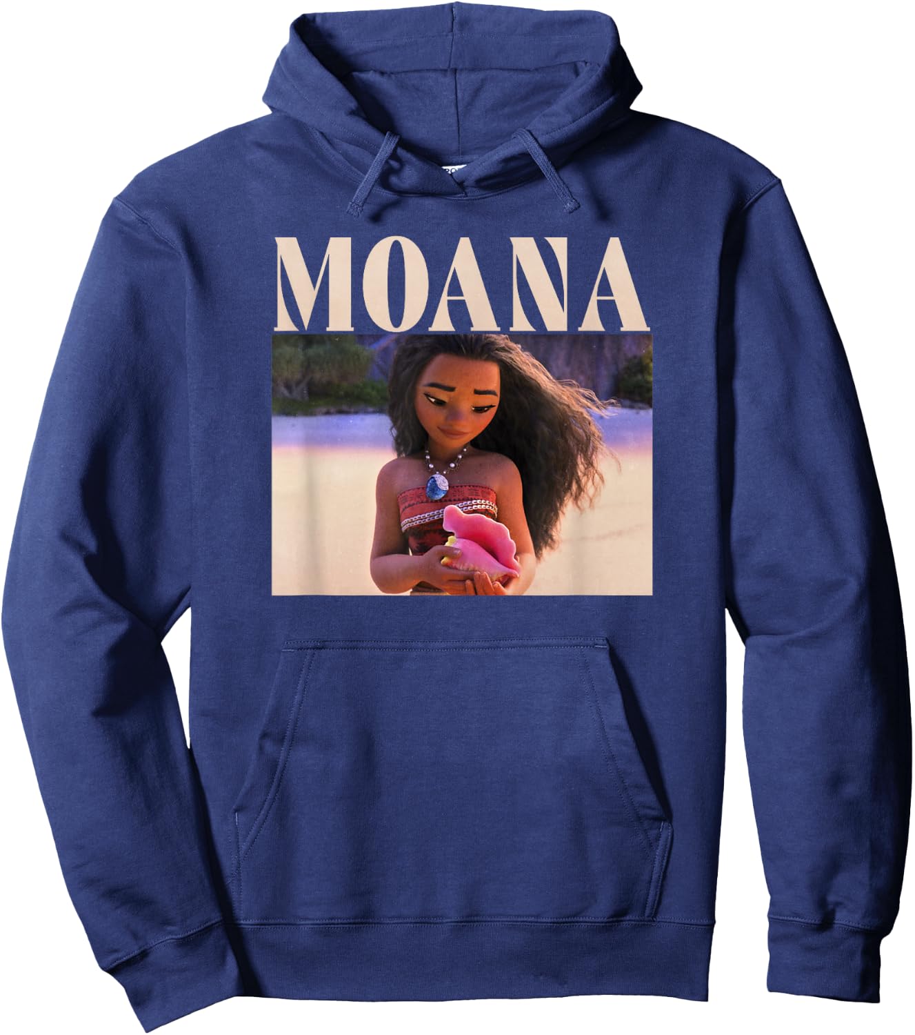 Disney Princess Moana Holding Seashell Vintage Portrait Hoodie - Hoodie | Navy