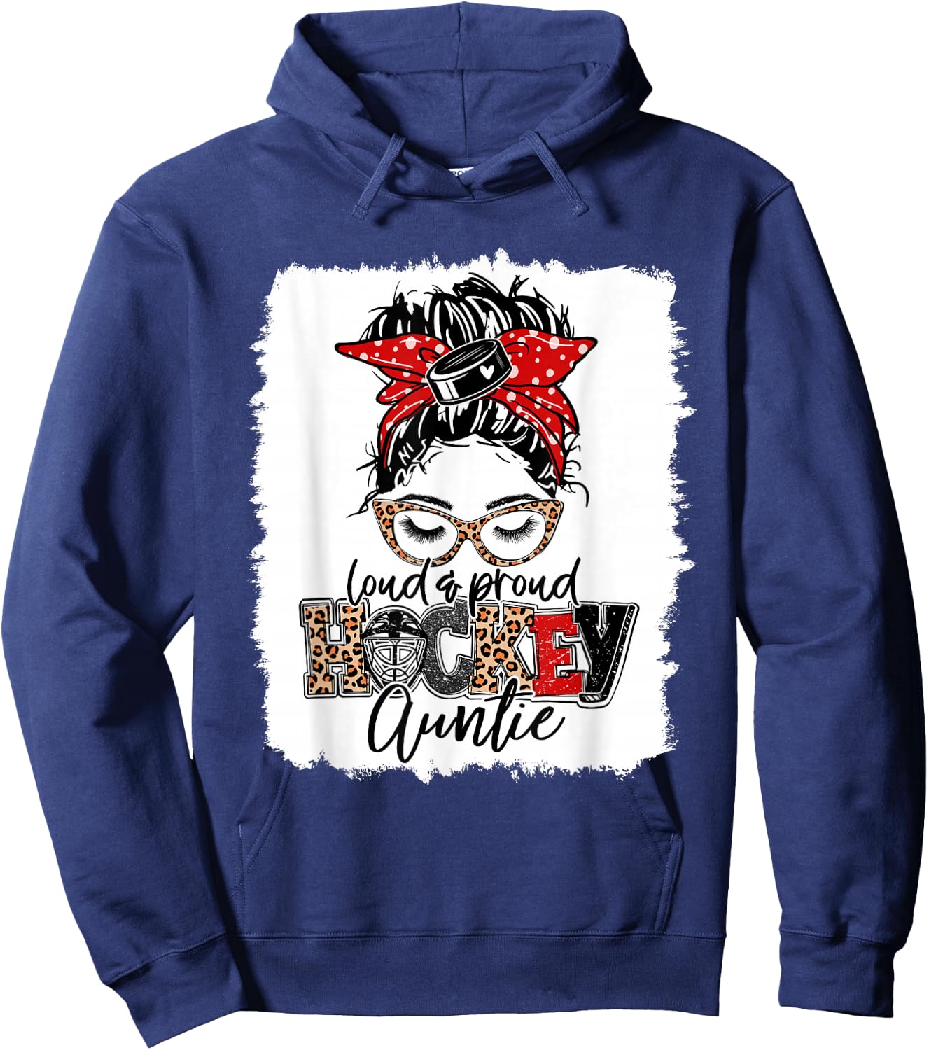 Hockey Auntie Messy Bun Aunt Game Day Matching Family Hoodie - Hoodie | Navy