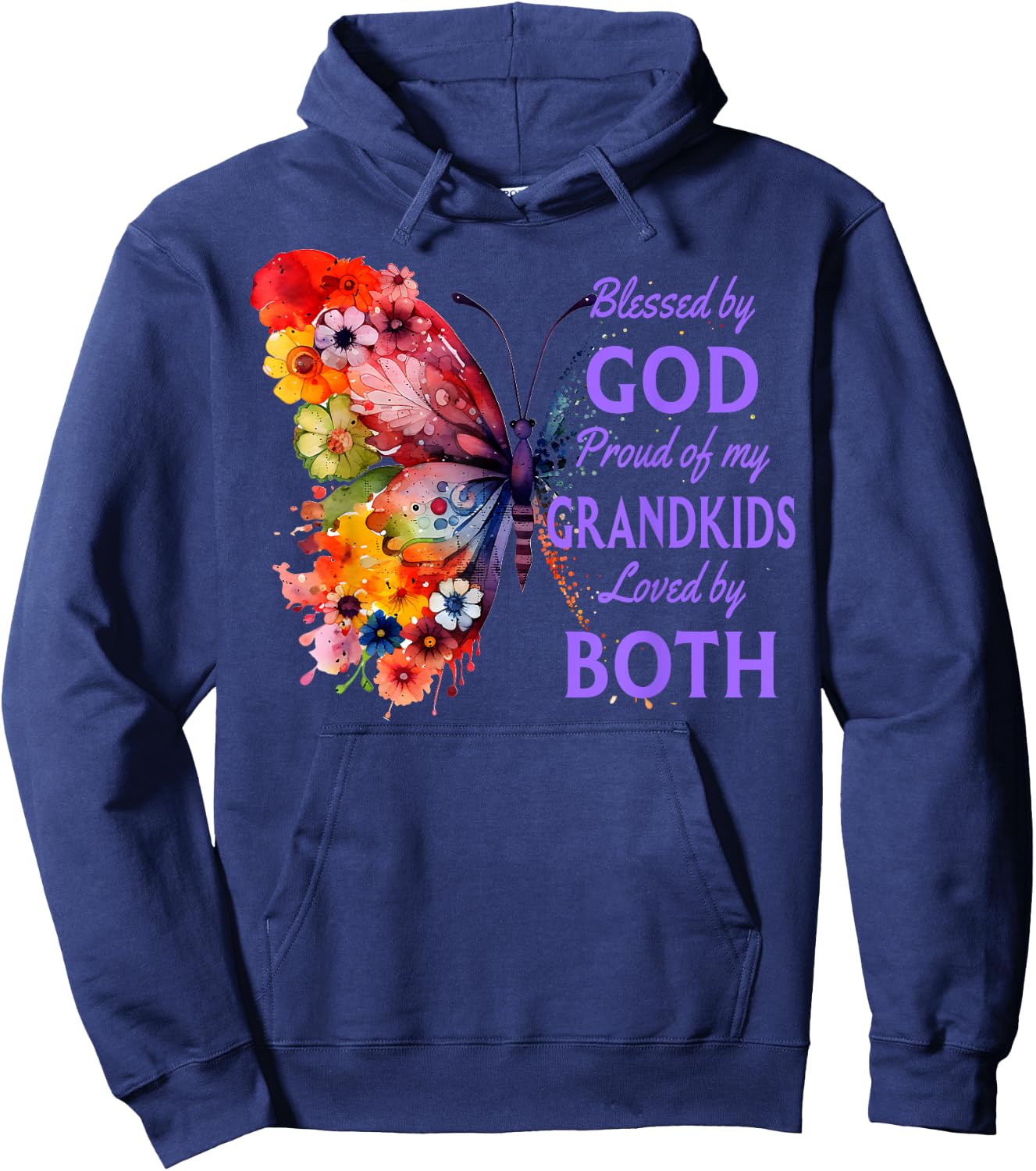 Blessed By God - Proud Of My Grandkids, Butterfly Hoodie - Hoodie | Navy