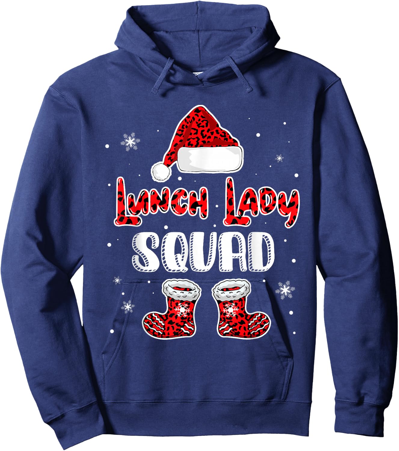 Lunch Lady Squad Leopard Santa's Hat Christmas Lunch Lady Hoodie - Hoodie | Navy