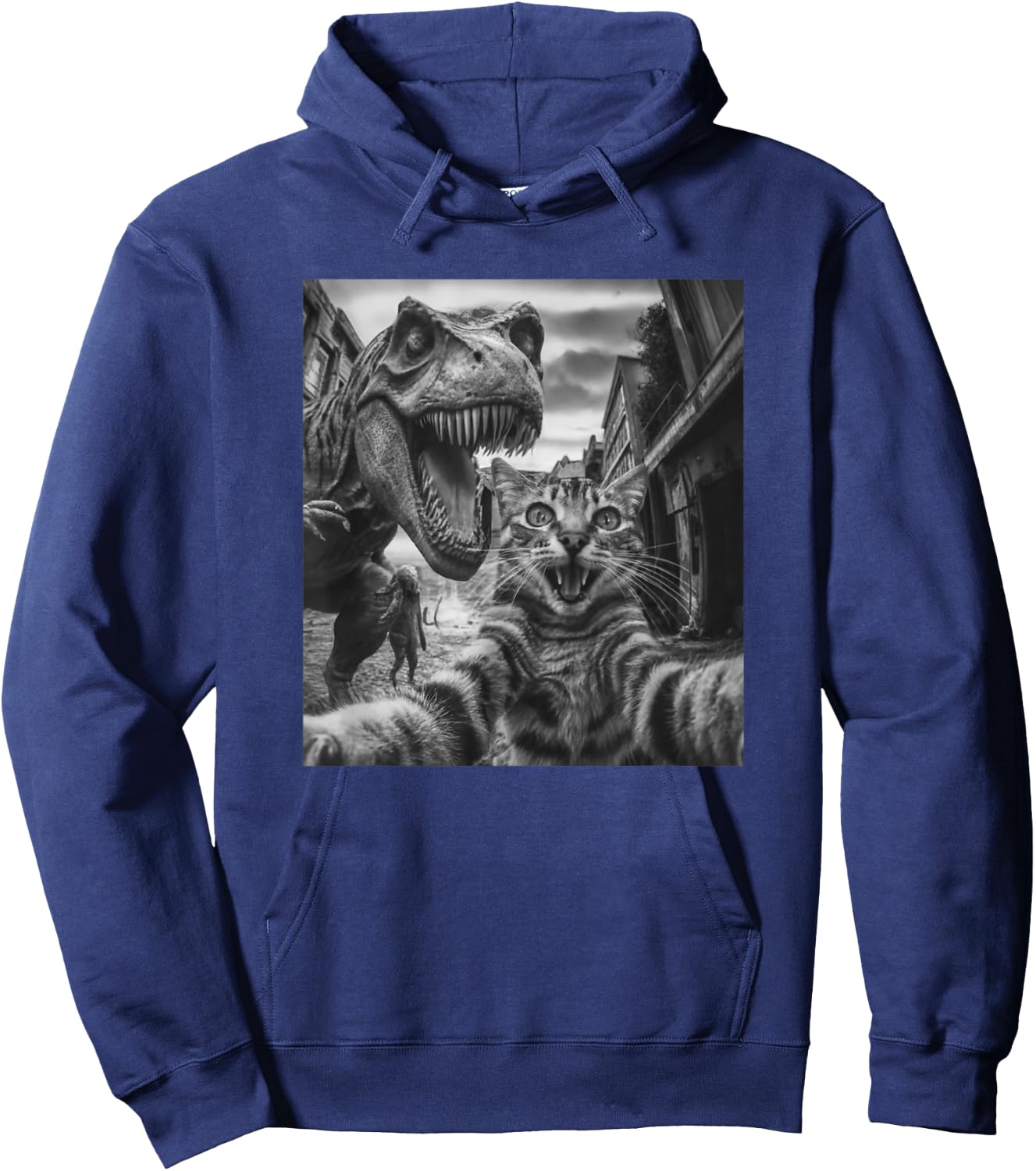 Cat T Rex Dinosaur Selfie Funny Retro Classic Photo Hoodie - Hoodie | Navy