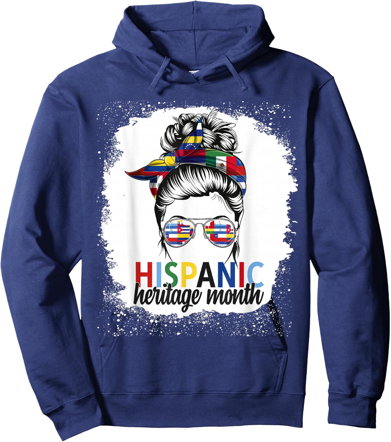 Hispanic Heritage Month All Countries Flags Women Messy Bun Hoodie - Hoodie | Navy