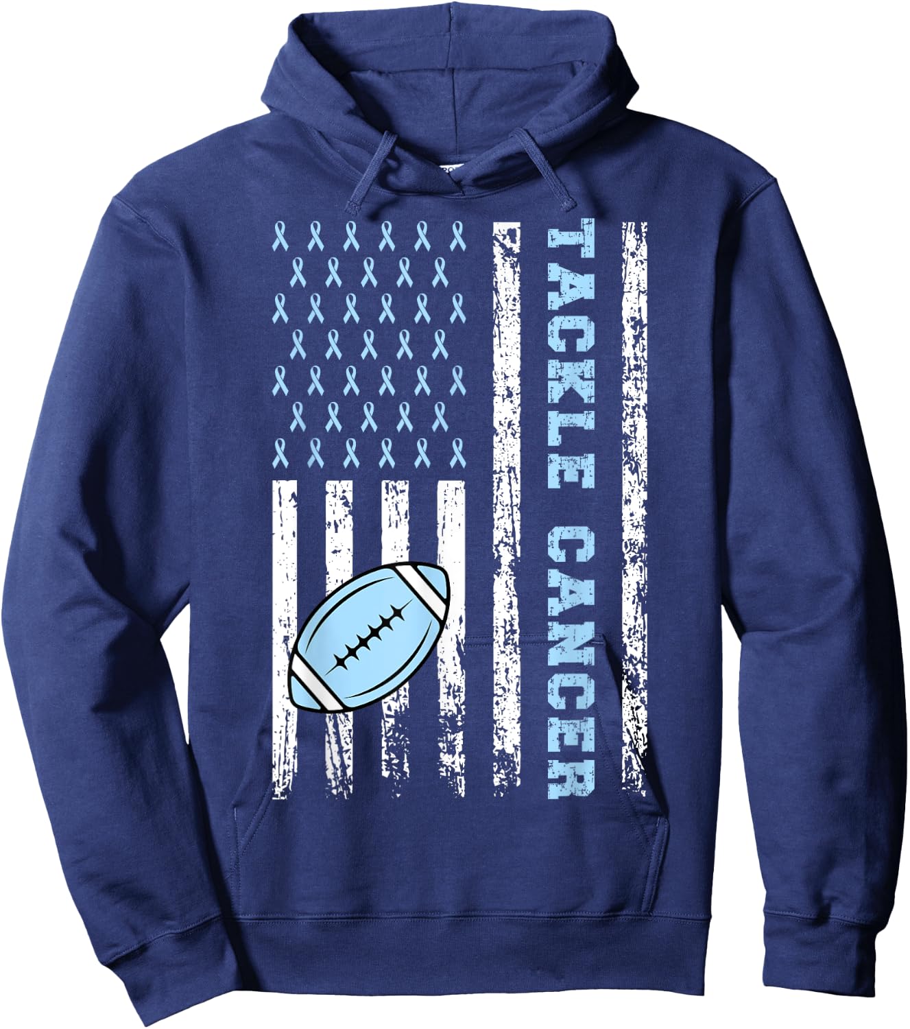 Tackle Football Light Blue Ribbon Prostate Cancer Awareness Hoodie - Hoodie | Navy