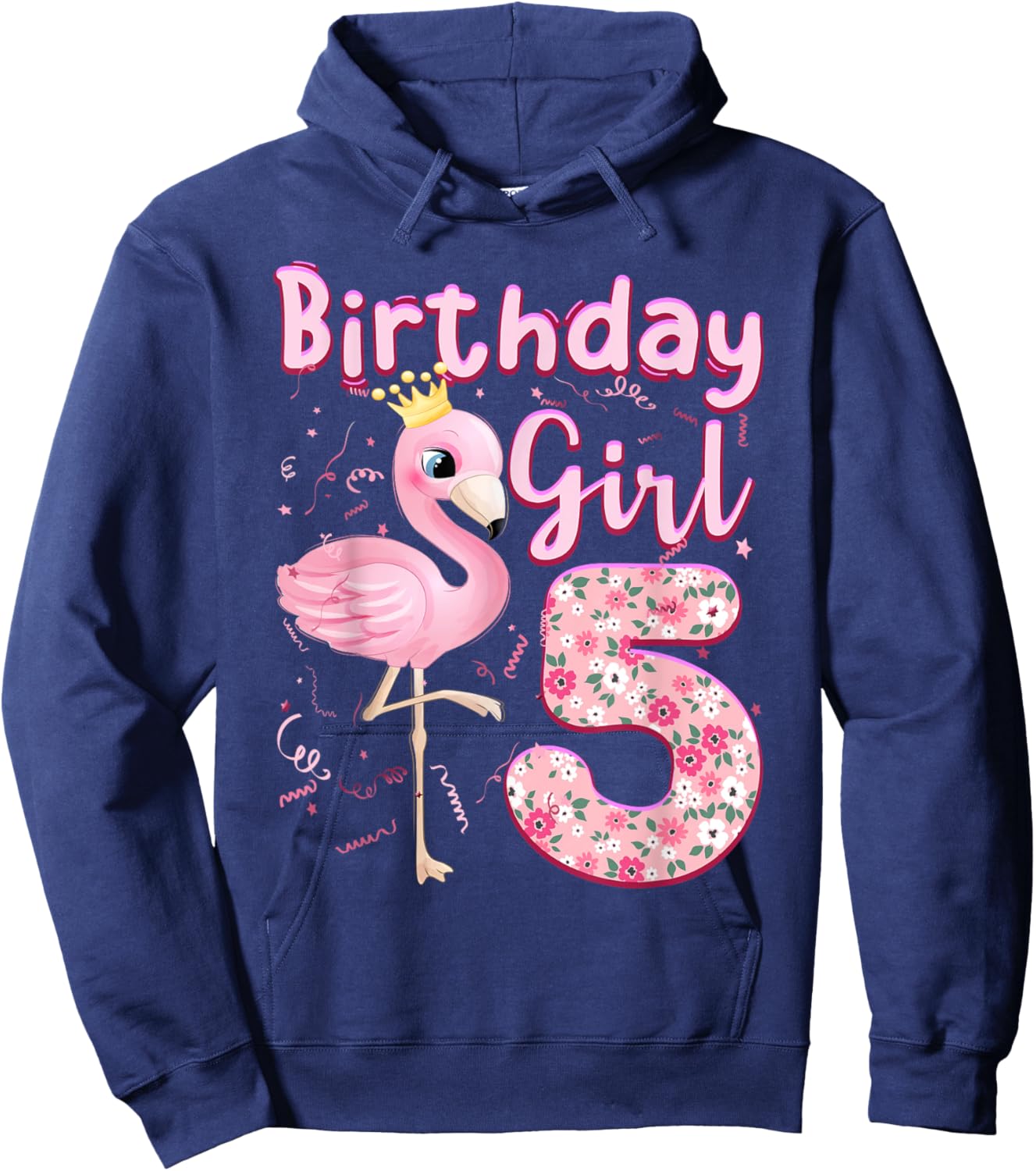 5th Birthday Girls Flamingo 5 Years Old Tropical Flamingo Hoodie - Hoodie | Navy