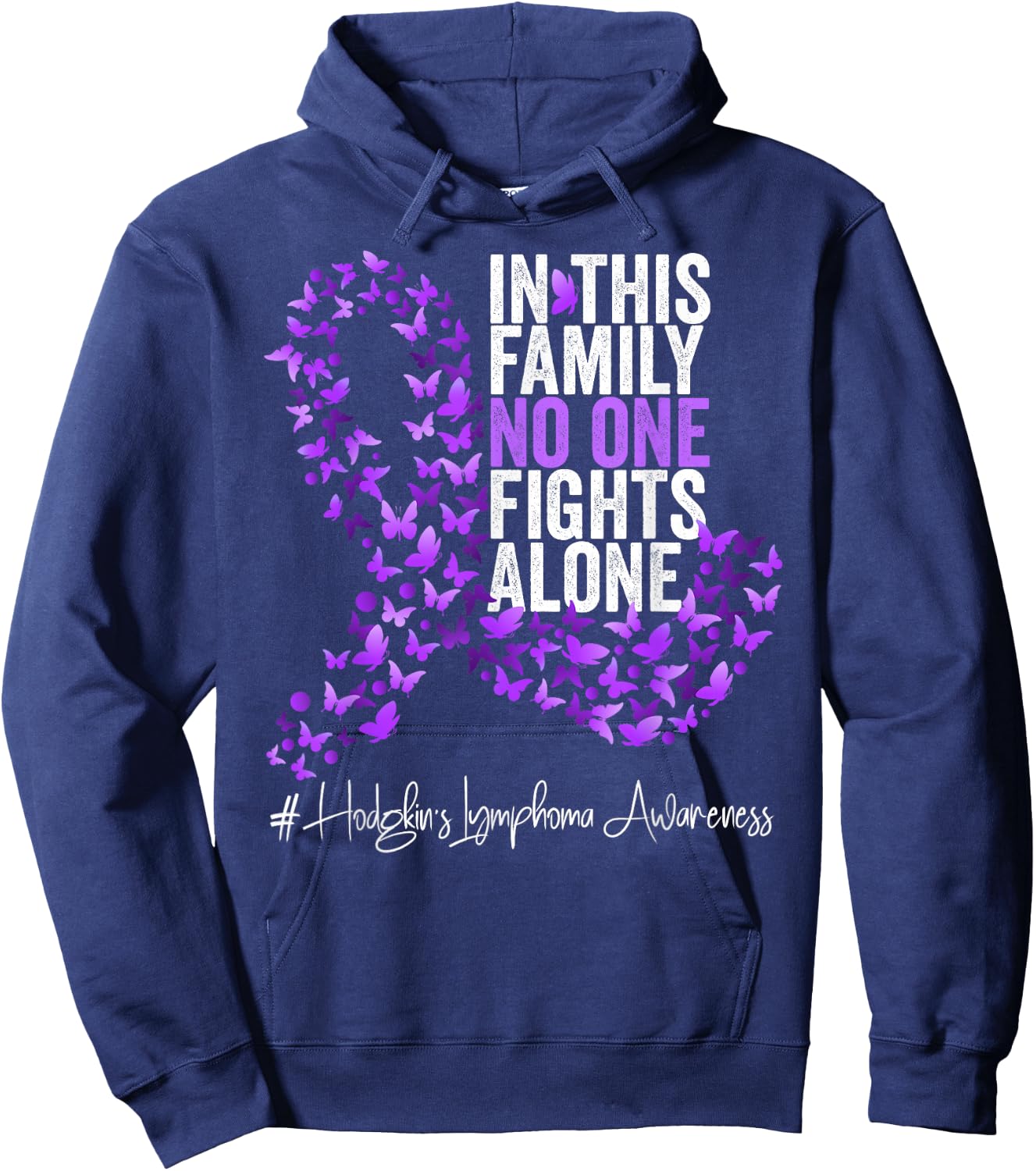 Hodgkin's Lymphoma Awareness Month Purple Ribbon Hoodie - Hoodie | Navy