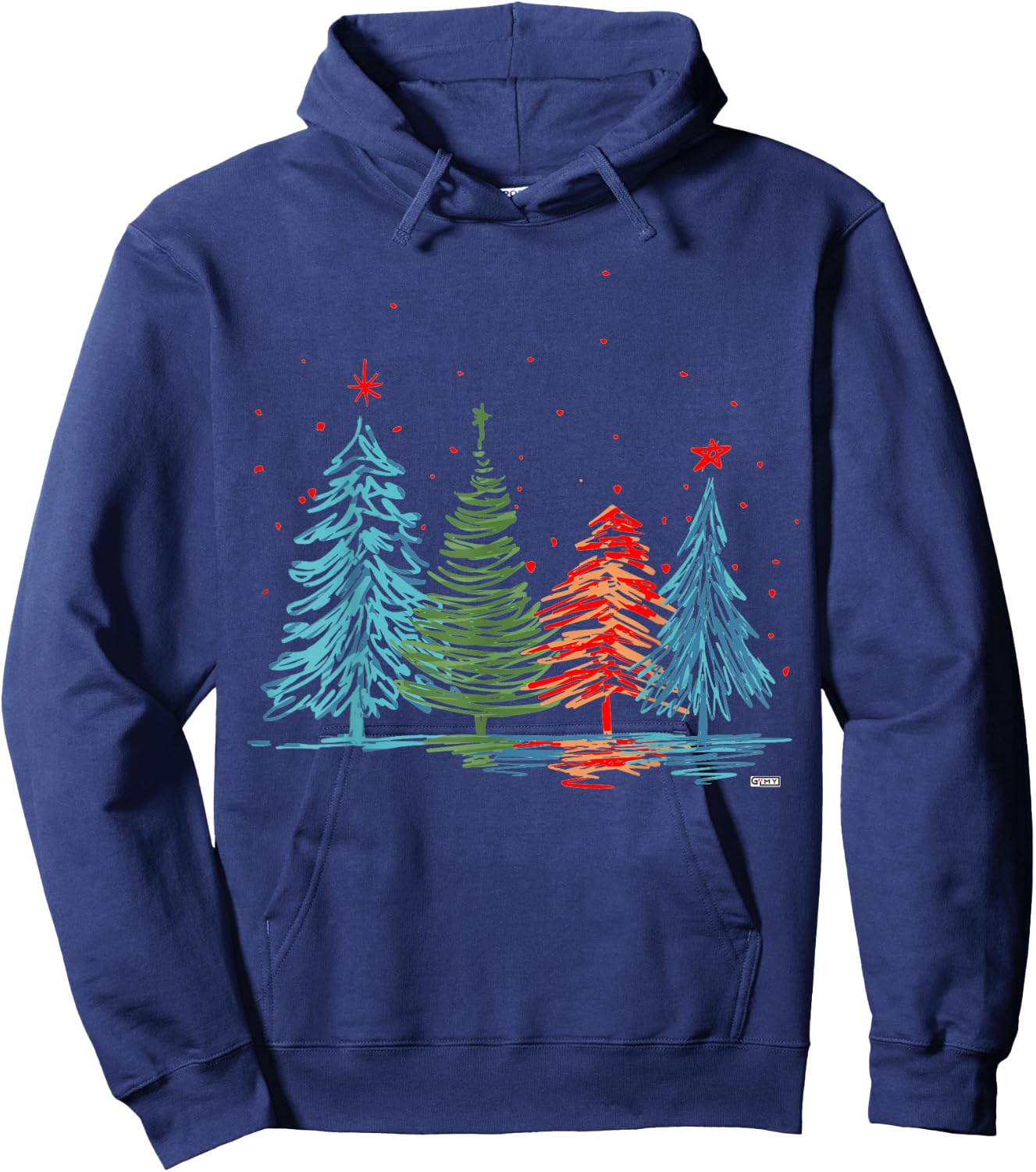 GuitarIsMyYoga Christmas Vintage Modern Christmas Tree , Black, Small, -Adults, Short Sleeve, Classic Fit Hoodie - Hoodie | Navy