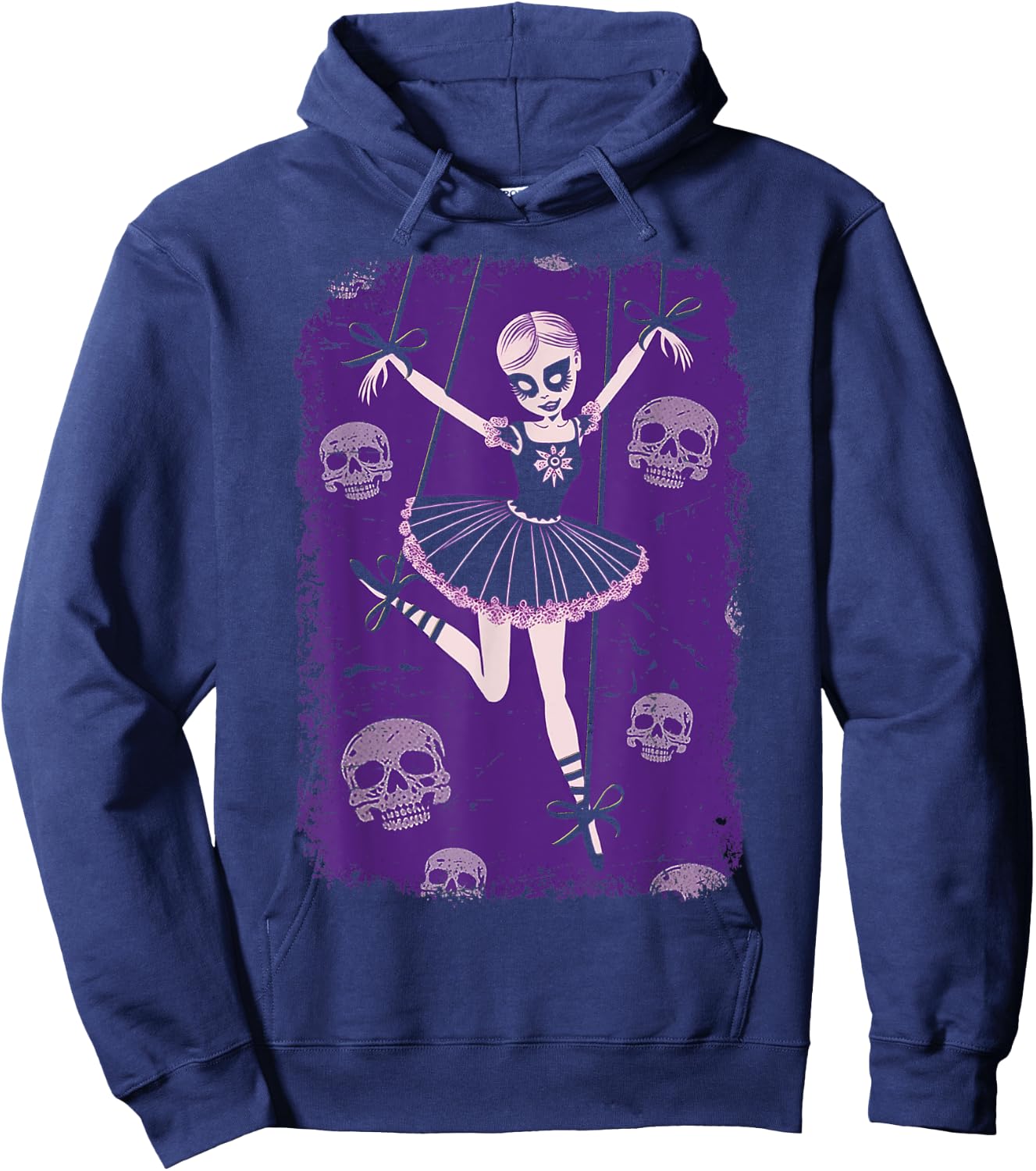 Creepy Cute Ballerina Punk Goth Marionette Doll With Skulls Hoodie - Hoodie | Navy