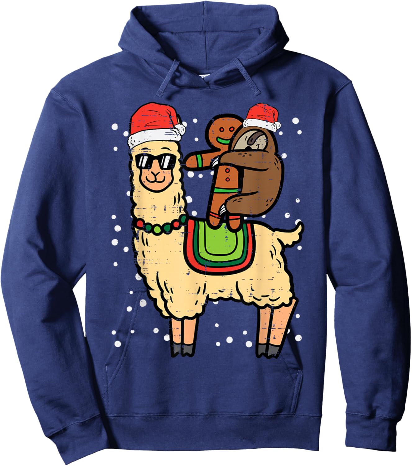 Christmas Sloth Gingerbread Riding Llama Xmas Men Women Kids Hoodie - Hoodie | Navy