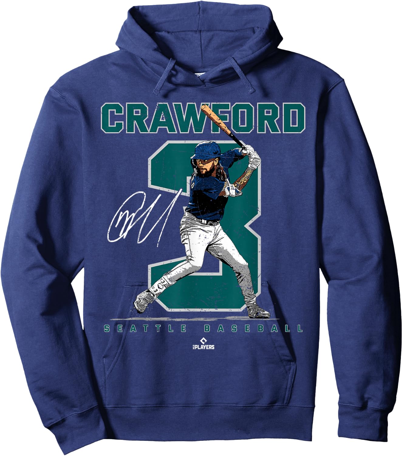 Number and Portrait JP Crawford Seattle MLBPA Hoodie - Hoodie | Navy