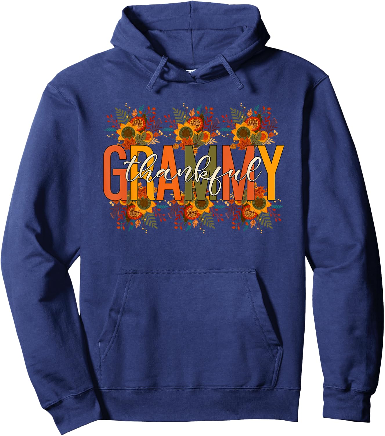 Floral Thankful Grammy Fall Leaves Autumn Thanksgiving Hoodie - Hoodie | Navy