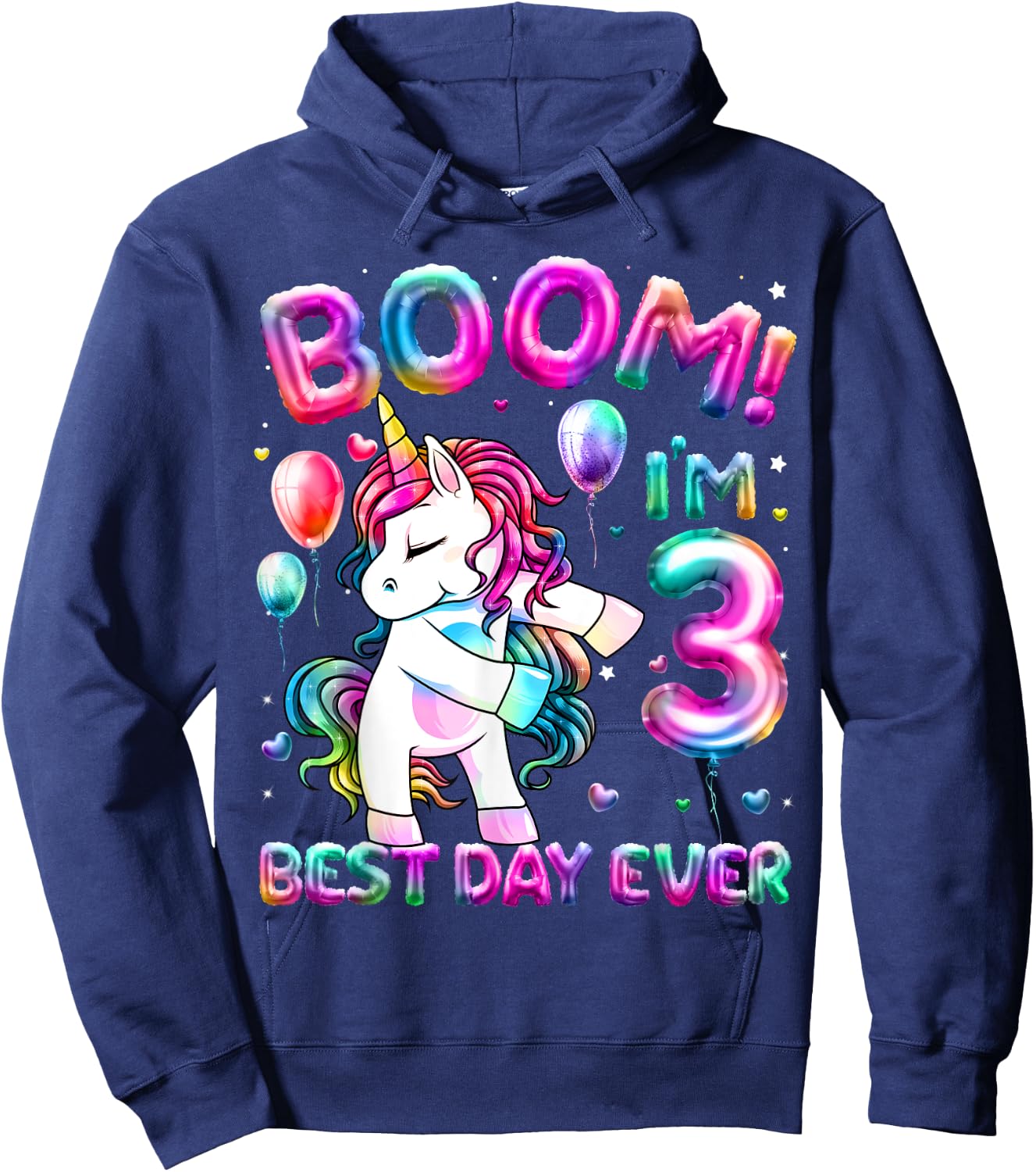 3 Years Old Flossing Unicorn Gifts 3rd Birthday Girl Party Hoodie - Hoodie | Navy
