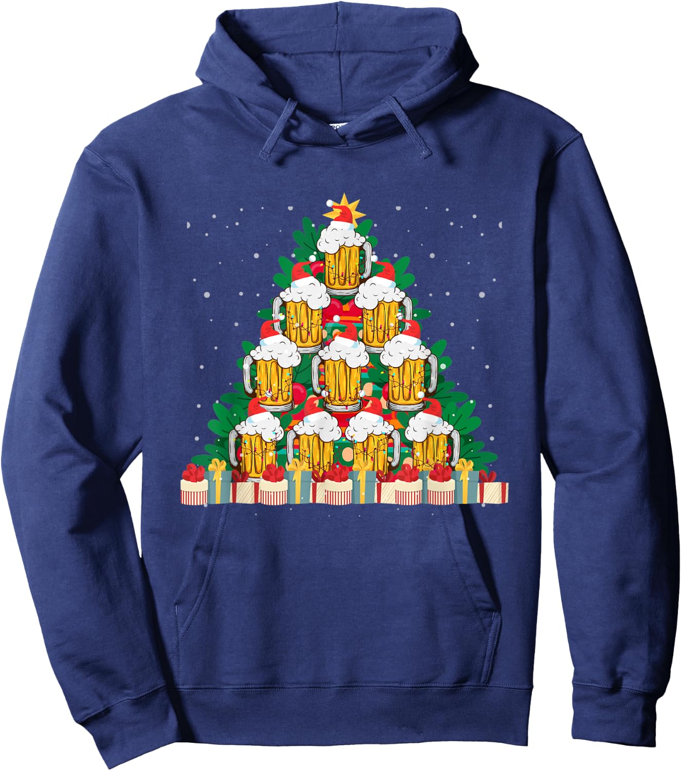 Christmas Fir Tree With Beer Ugly Xmas Beer Hoodie - Hoodie | Navy