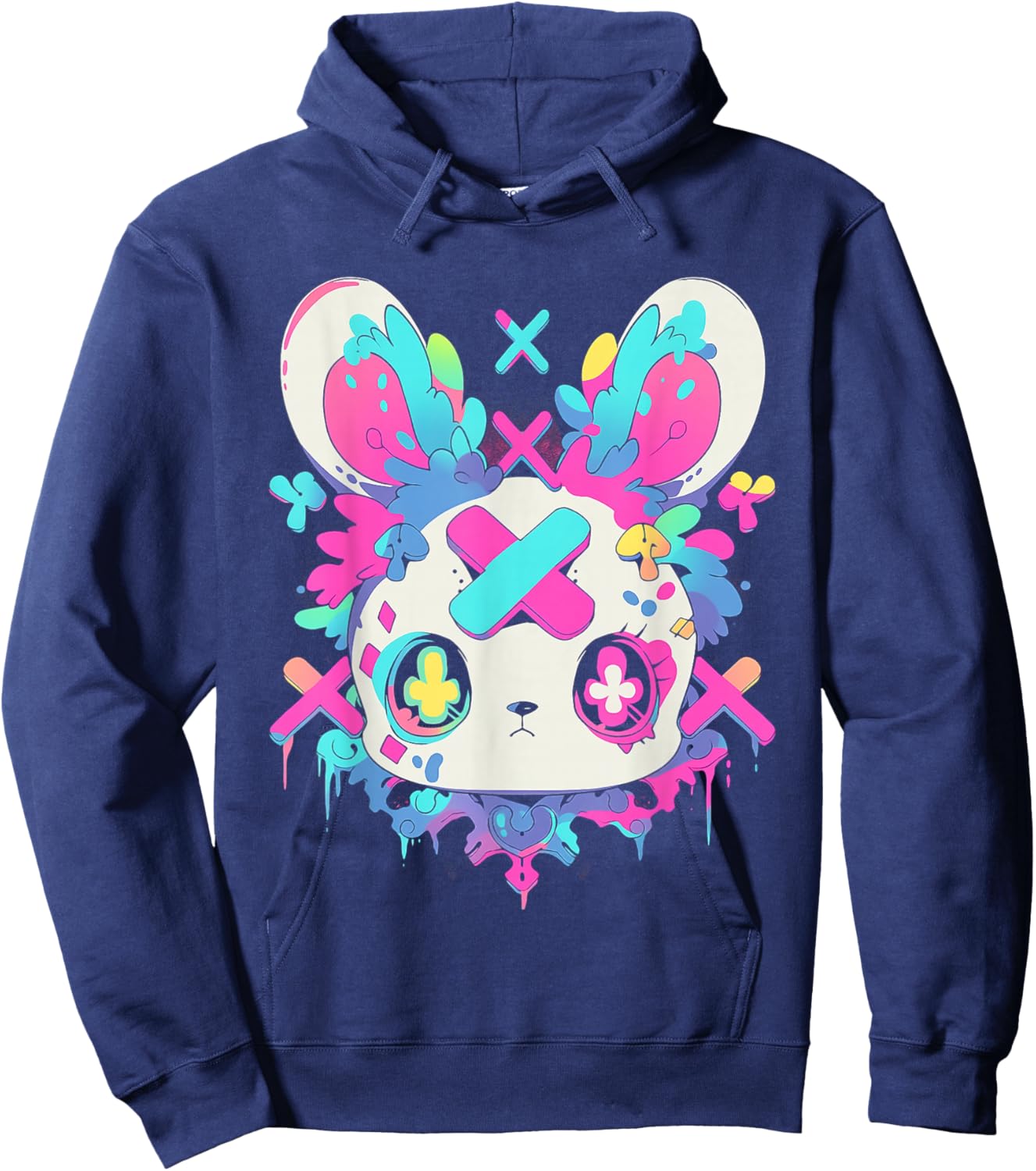 Kawaii Bunny | Menhera Yami Kawaii Decora Kei Pastel Goth Hoodie - Hoodie | Navy