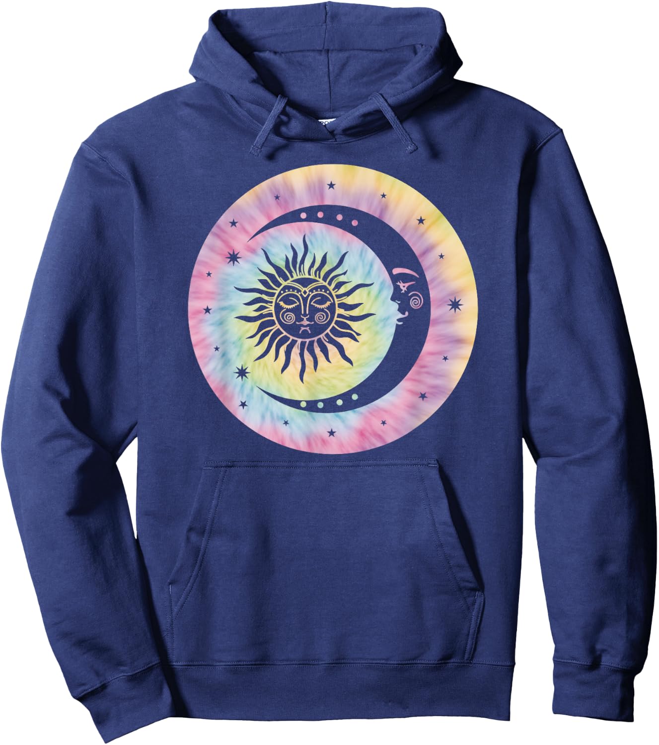 Boho Tie Dye Hippie Retro Moon Sun Stars Celestial Hoodie - Hoodie | Navy