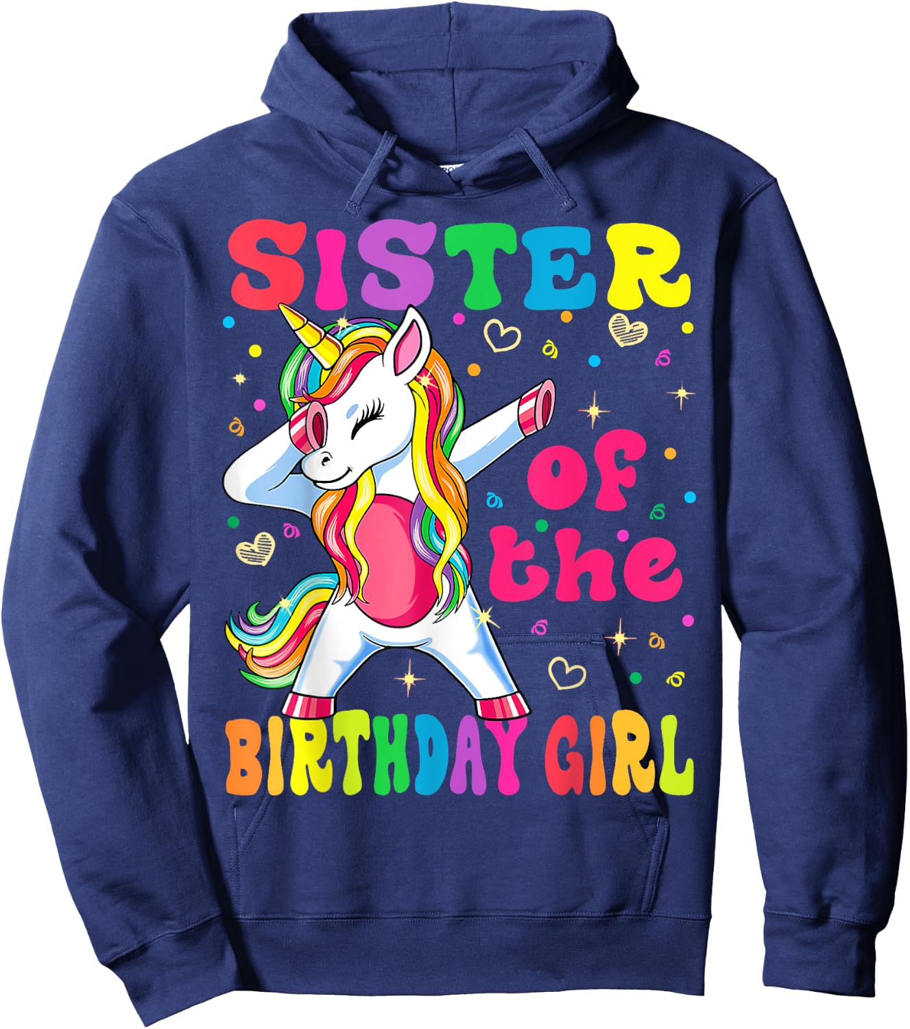 Sister of the Birthday Princess Girl Dabbing Unicorn Hoodie - Hoodie | Navy