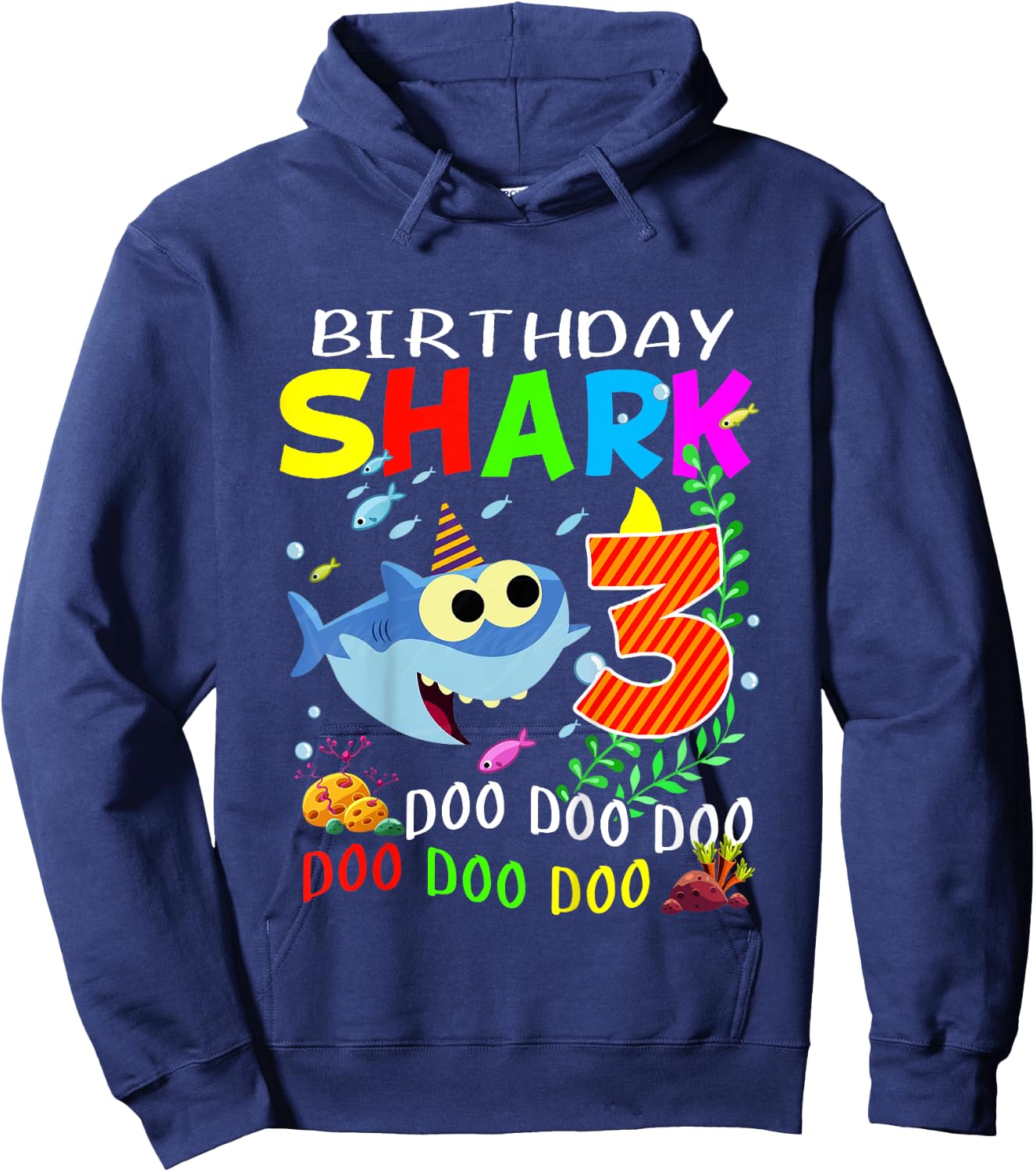 Kids Shark Birthday Boy Three Years Old Third Birthday Party Kids Hoodie - Hoodie | Navy