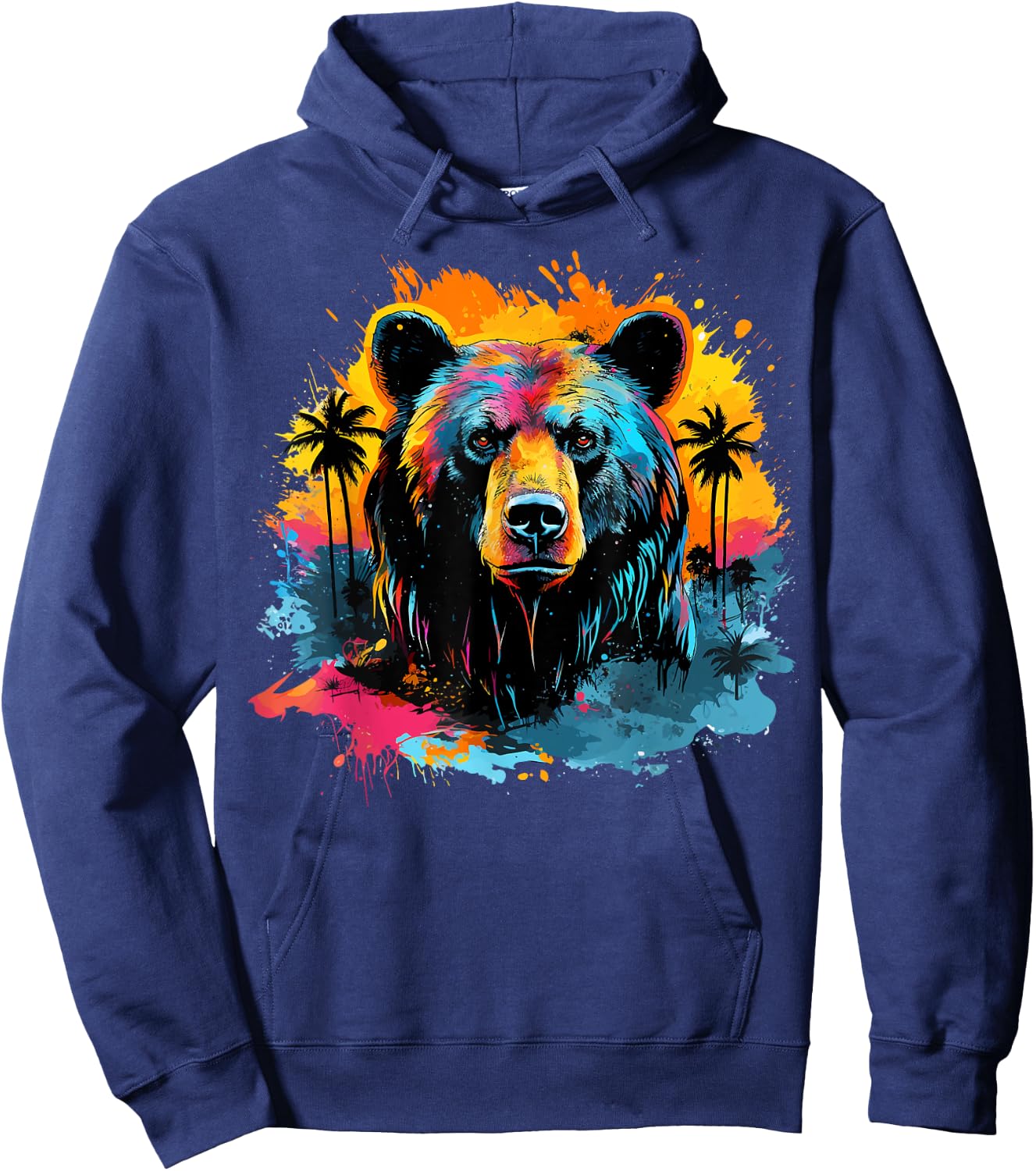 Florida Black Bear Wildlife Animal Lover Colorful Splash Art Hoodie - Hoodie | Navy